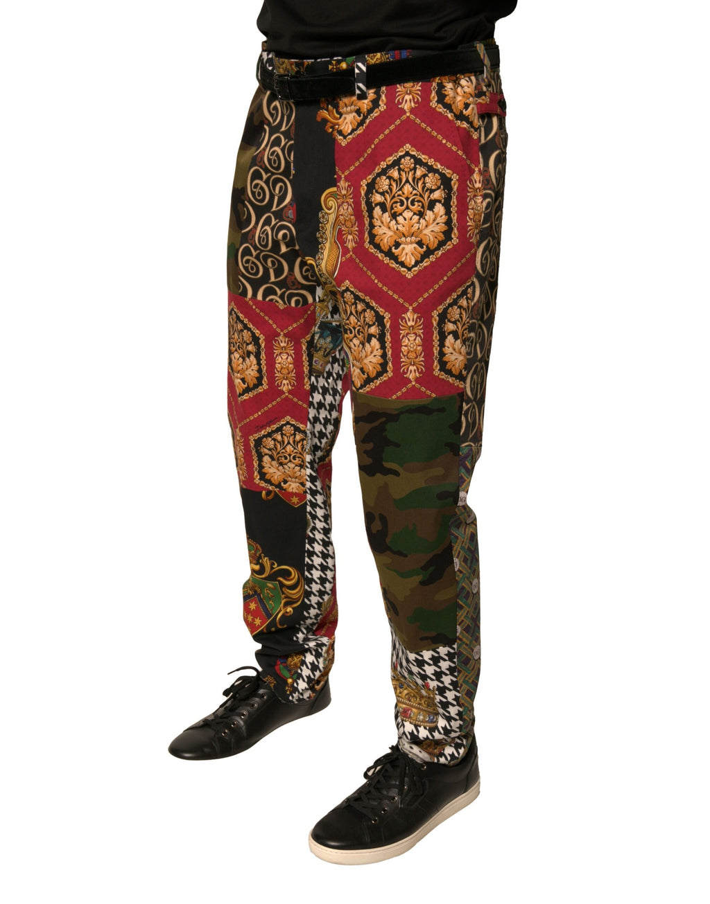 Pantalon homme Dolce & Gabbana à patchwork multicolore, style élégant et tendance, en tissu léger.