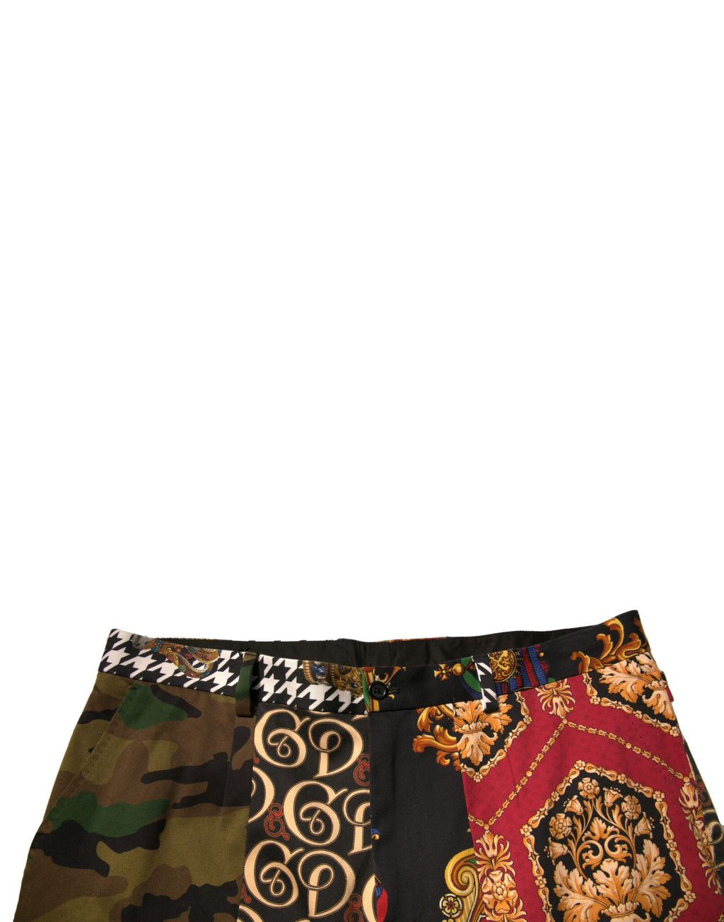 Pantalon pour homme Dolce & Gabbana à patchwork multicolore, style élégant et tendance, en tissu léger.