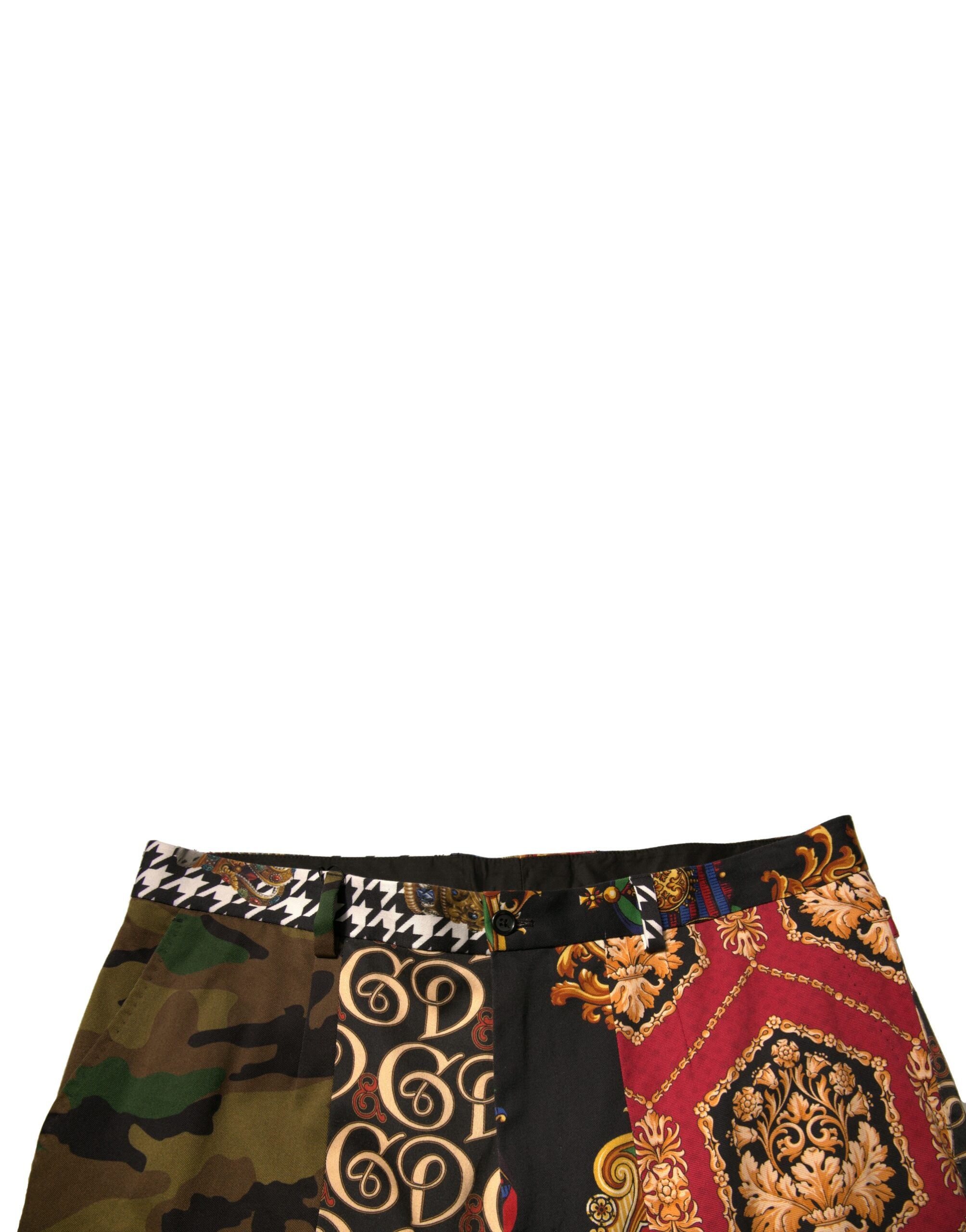 Pantalon pour homme Dolce & Gabbana à patchwork multicolore, style élégant et tendance, en tissu léger.