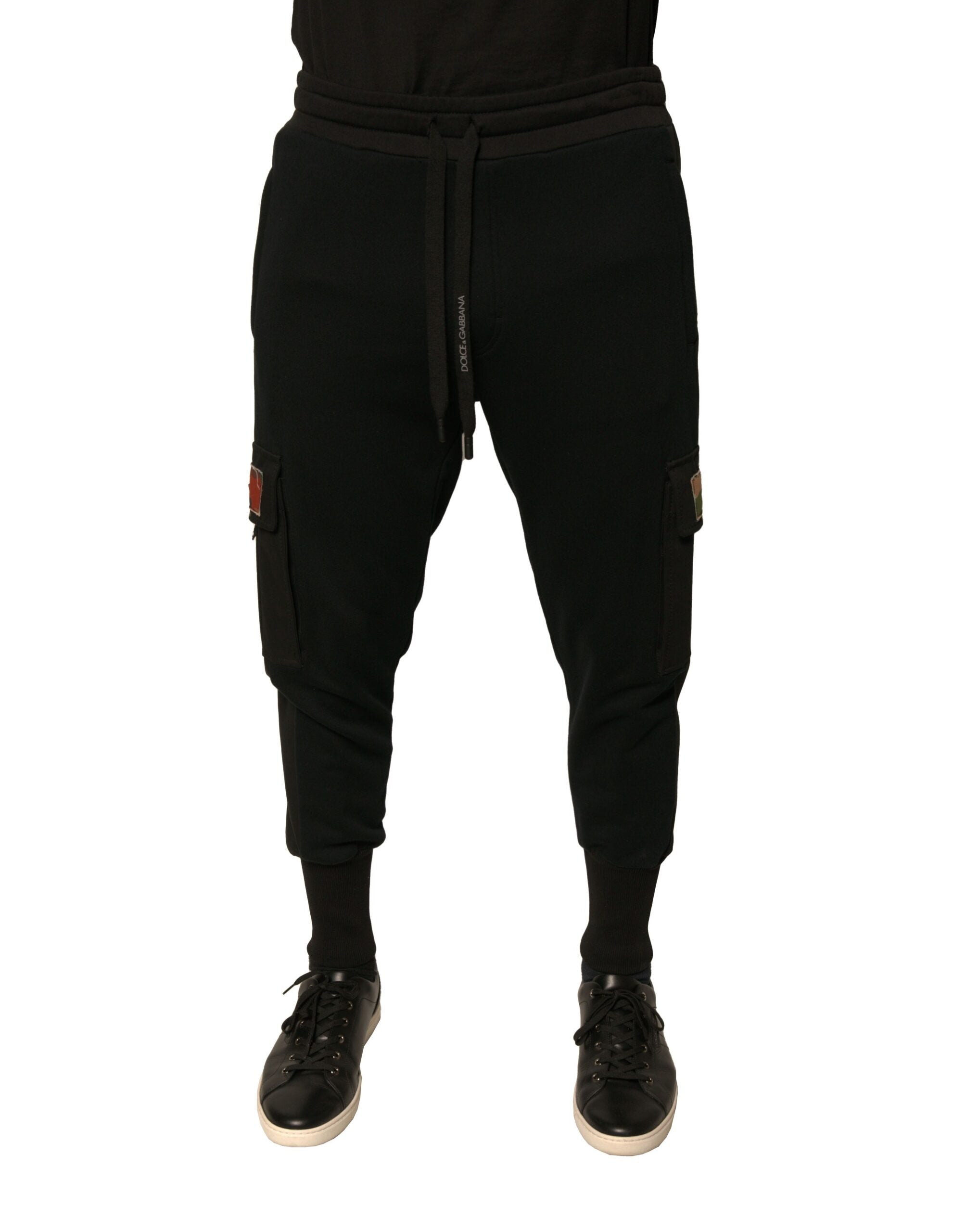 Pantalon jogging cargo en coton noir de Dolce & Gabbana, style décontracté et confortable avec poches latérales.