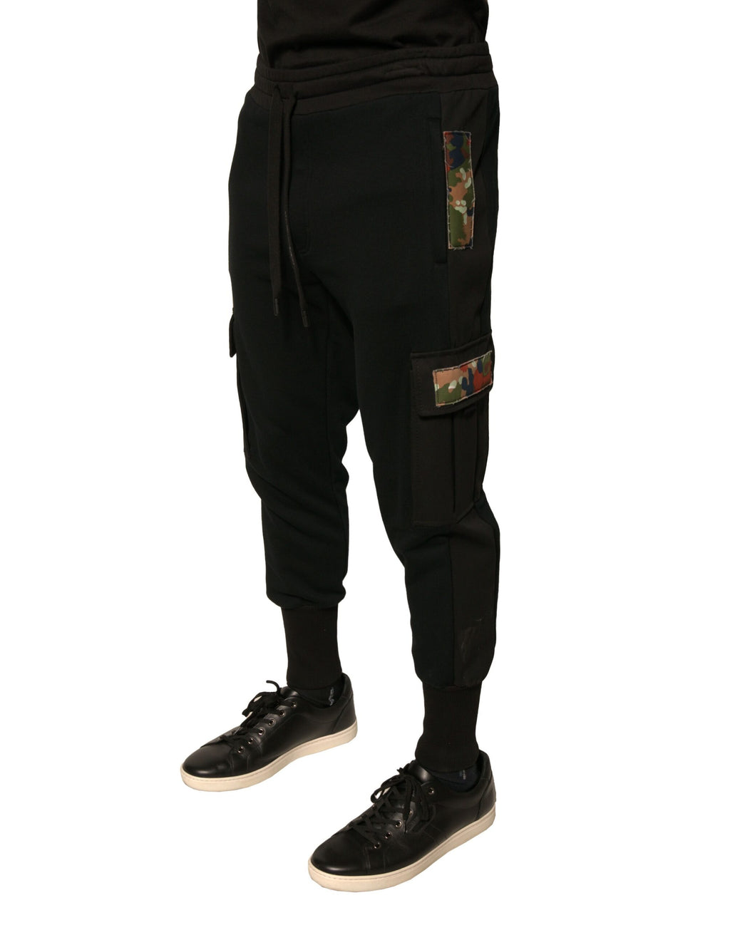 Pantalons joggers cargo en coton noir Dolce & Gabbana, style décontracté avec poches latérales et taille élastique.
