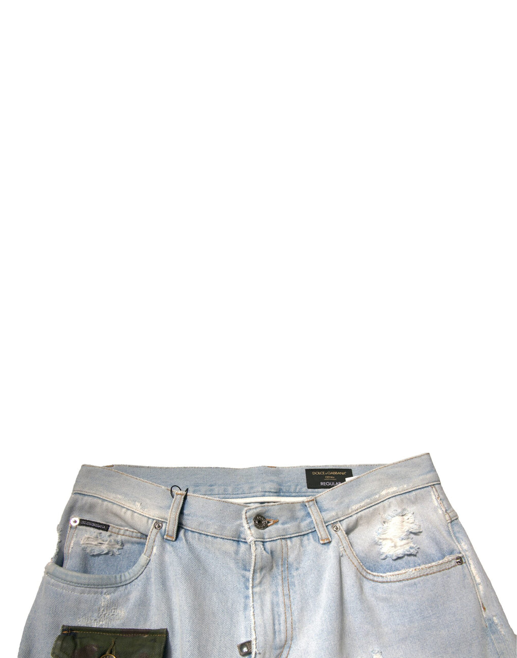 Jeans droits en denim coton Light Blue de Dolce & Gabbana, style cargo, visibles avec poches et coutures classiques.