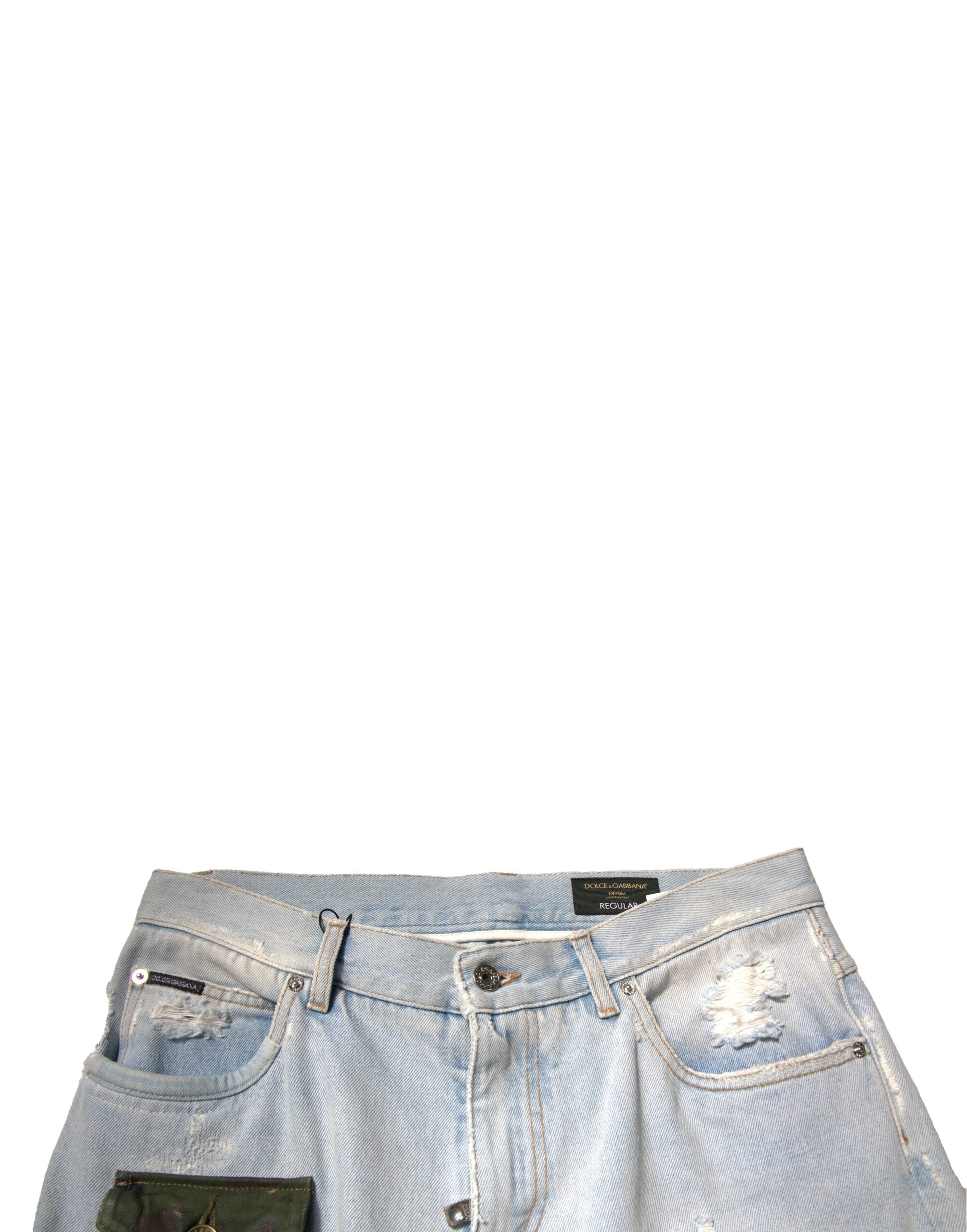 Jeans droits en denim coton Light Blue de Dolce & Gabbana, style cargo, visibles avec poches et coutures classiques.
