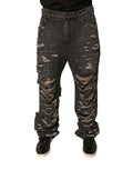 Jeans homme en coton gris déchiré de Dolce & Gabbana, coupe droite, style décontracté et tendance.