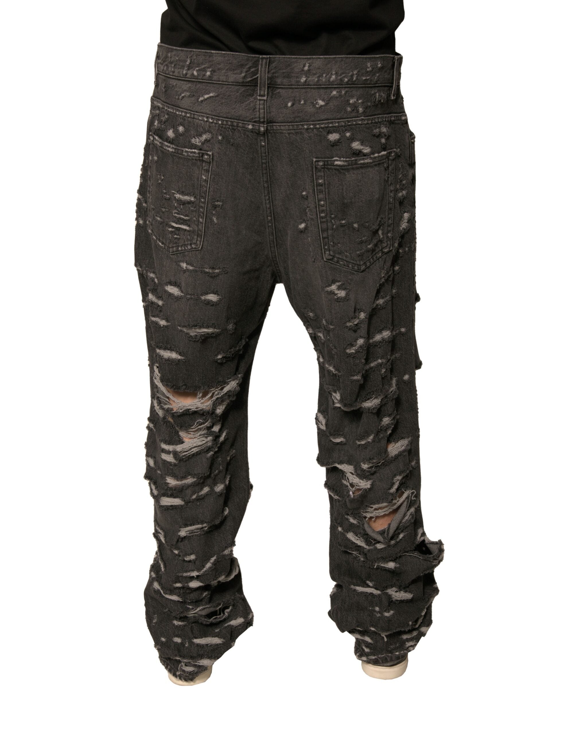 Jeans homme en coton gris déchiré de coupe droite de Dolce & Gabbana, style décontracté et tendance.