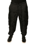 Pantalon de jogging noir Dolce & Gabbana en nylon avec motif couronne, coupe décontractée et détails élégants.
