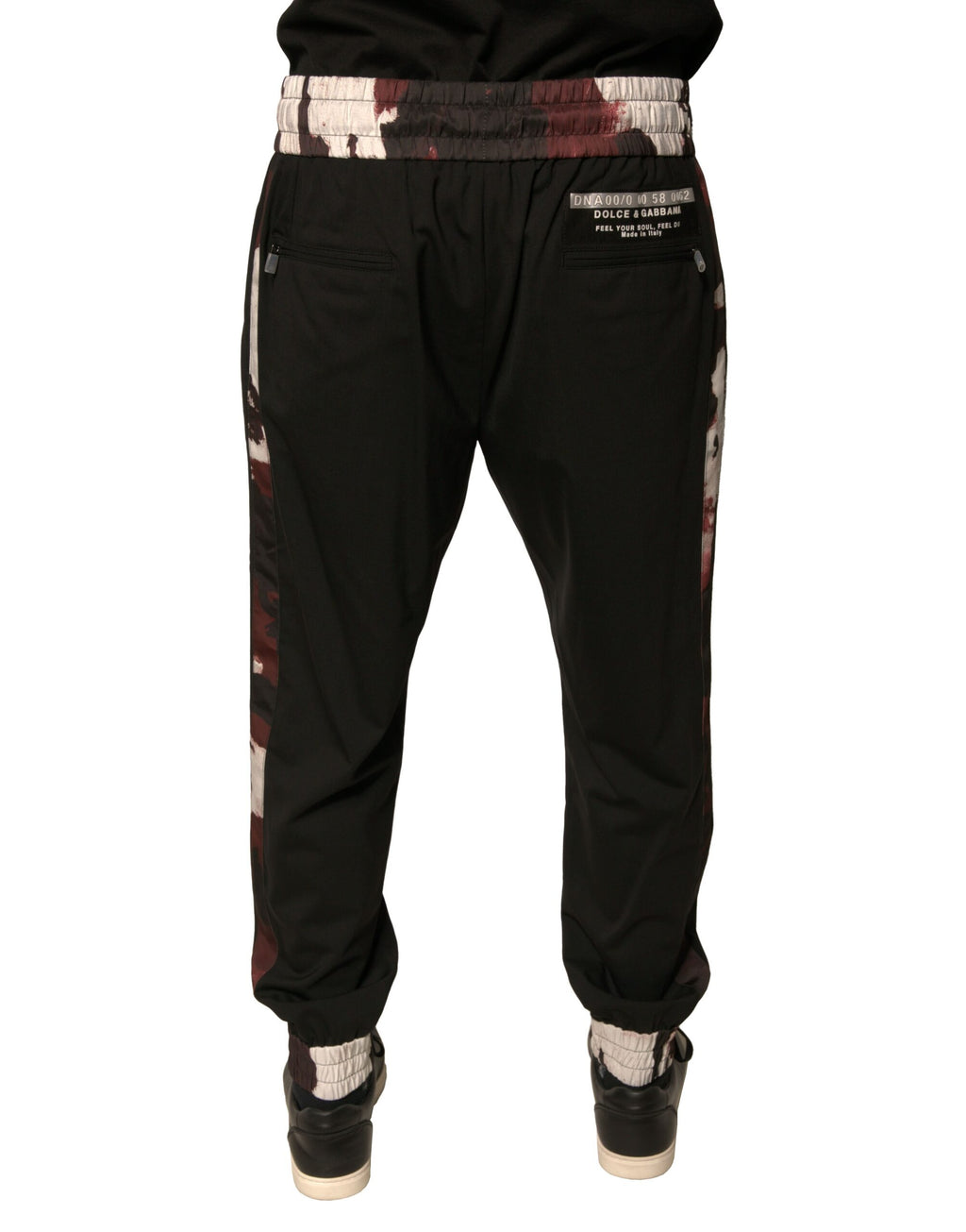 Pantalon de jogging noir avec camouflage en laine Dolce & Gabbana, style décontracté et confortable, vue de face.