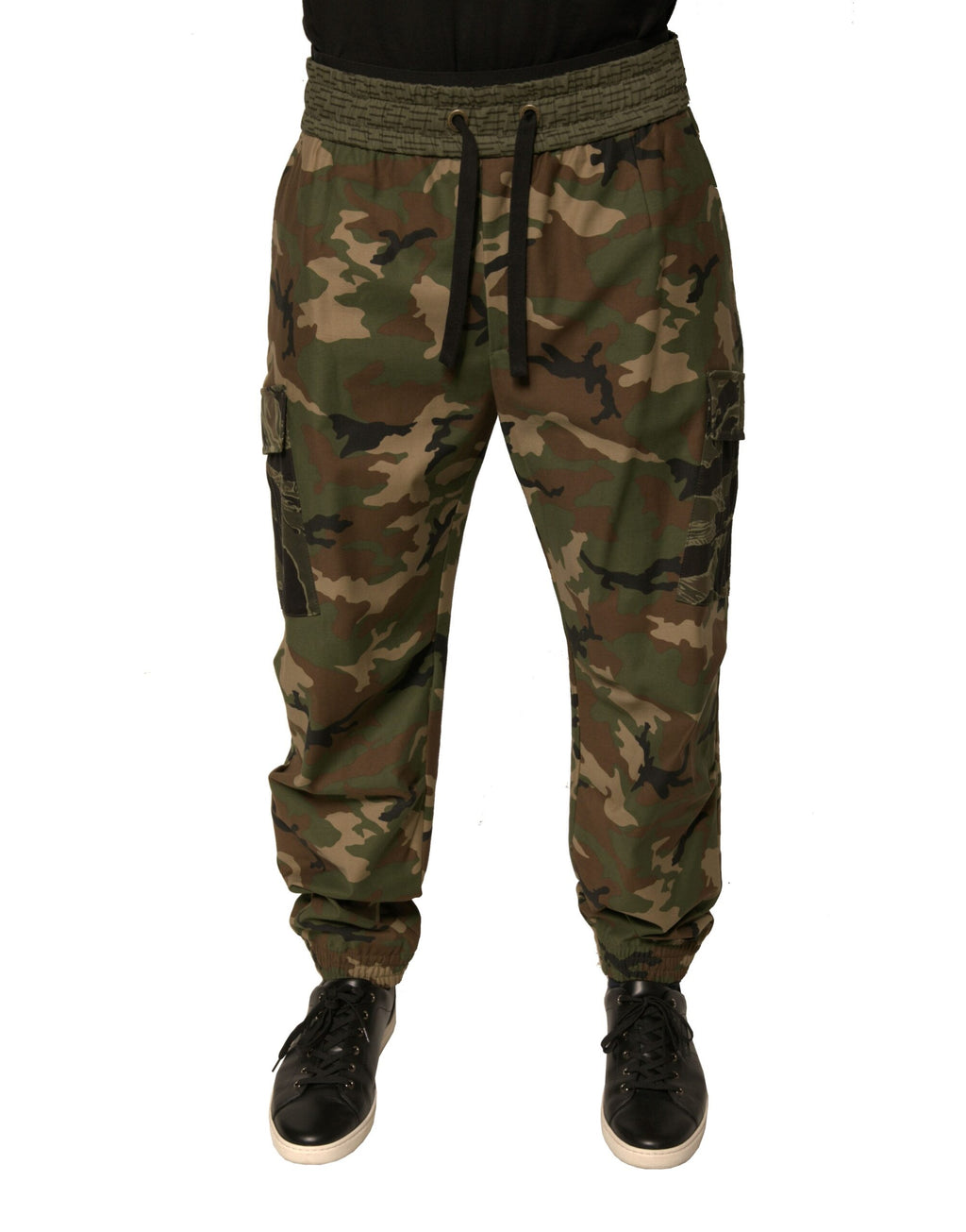Pantalon cargo Dolce & Gabbana multicolore camouflage, sweatpants décontractés avec poches latérales, style urbain.