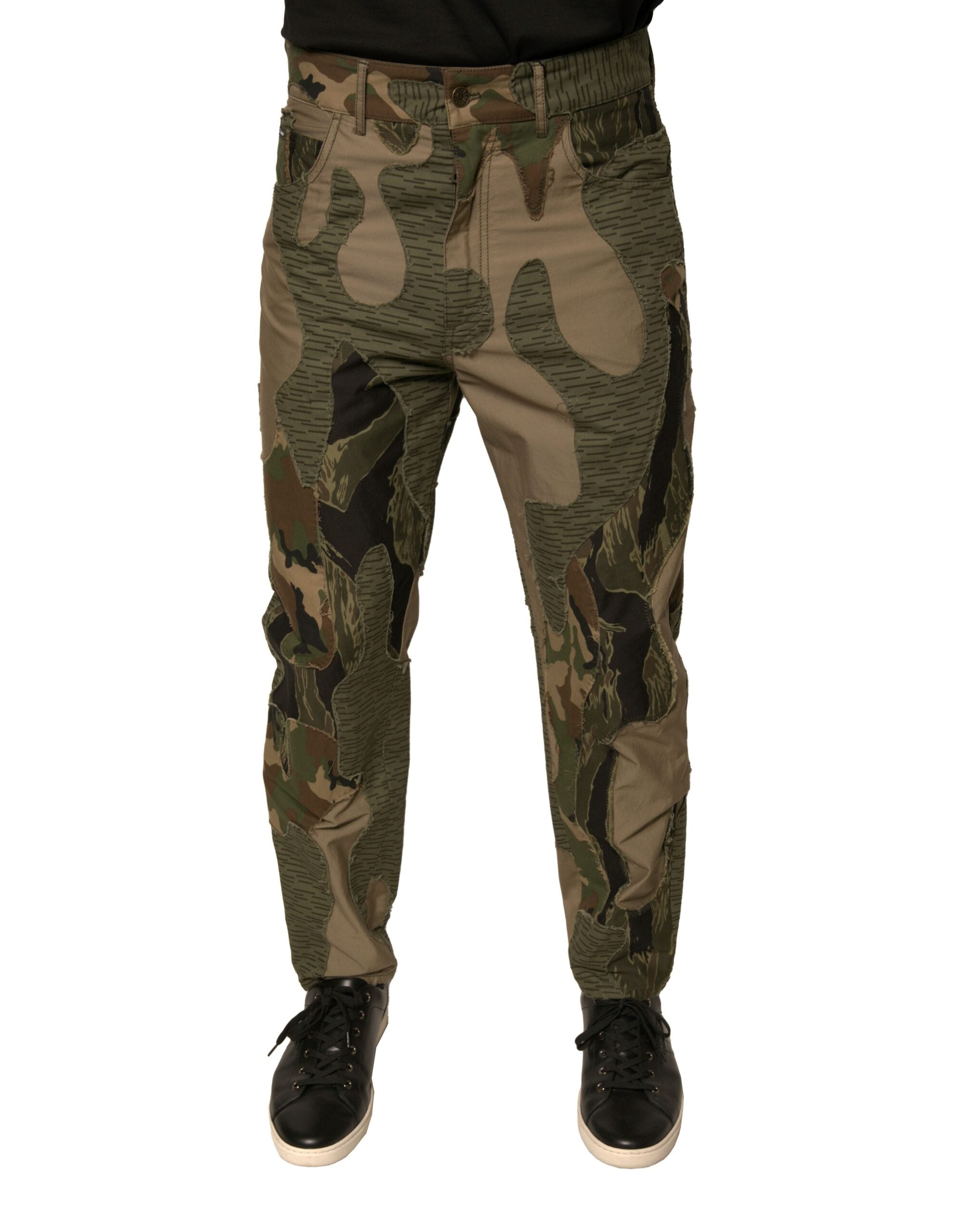 Pantalons en coton camouflage multicolore de Dolce & Gabbana, avec coupe décontractée et motifs colorés.