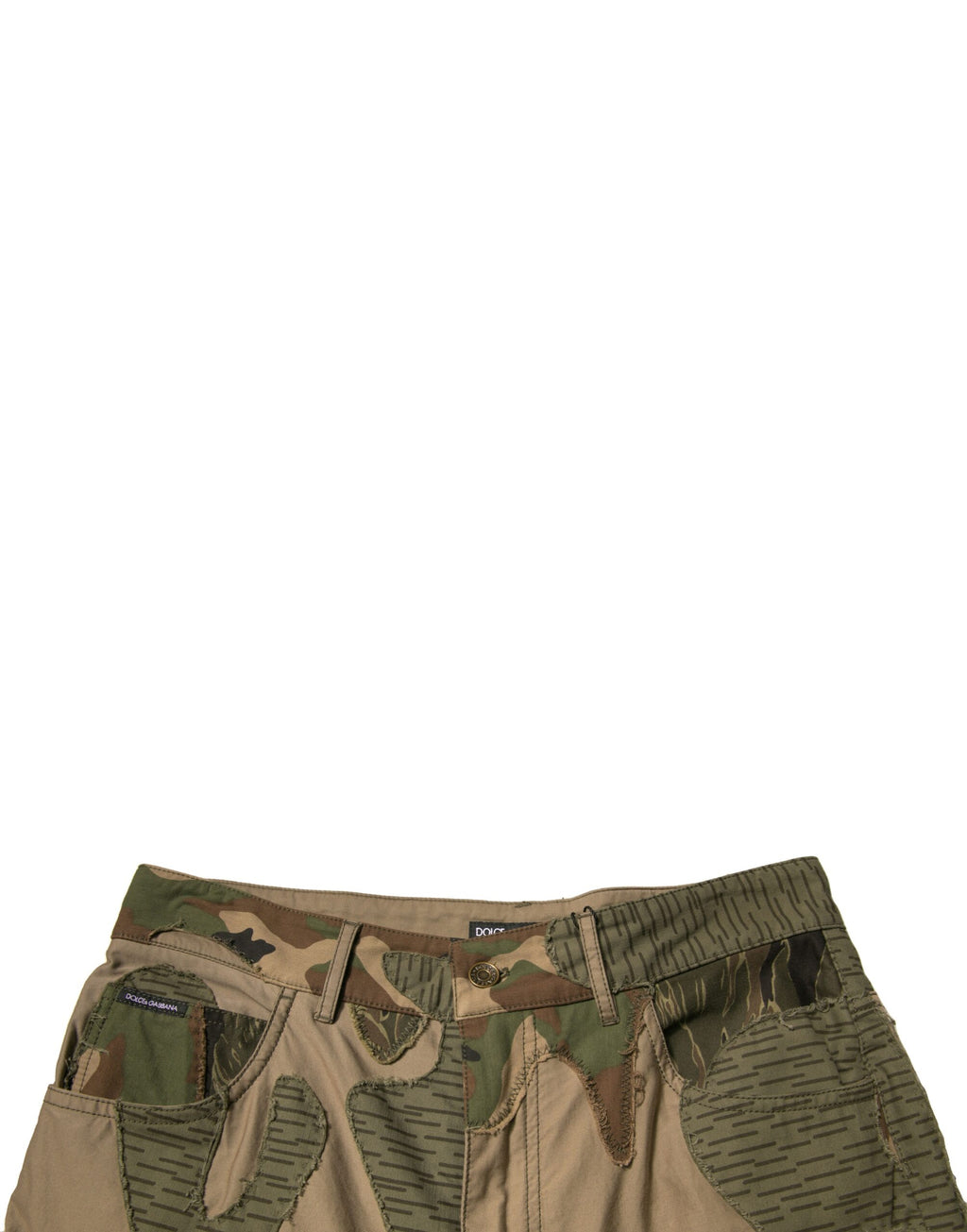 Pantalons en coton camouflage multicolore de Dolce & Gabbana, design tendance et tissu confortable, vue de face.