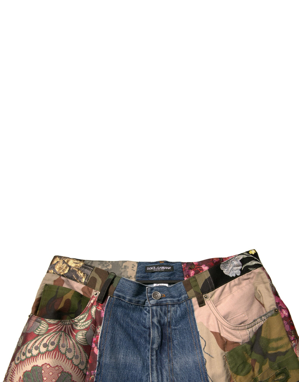 Jeans droits en denim en patchwork de coton bleu Dolce & Gabbana, style décontracté et tendance.