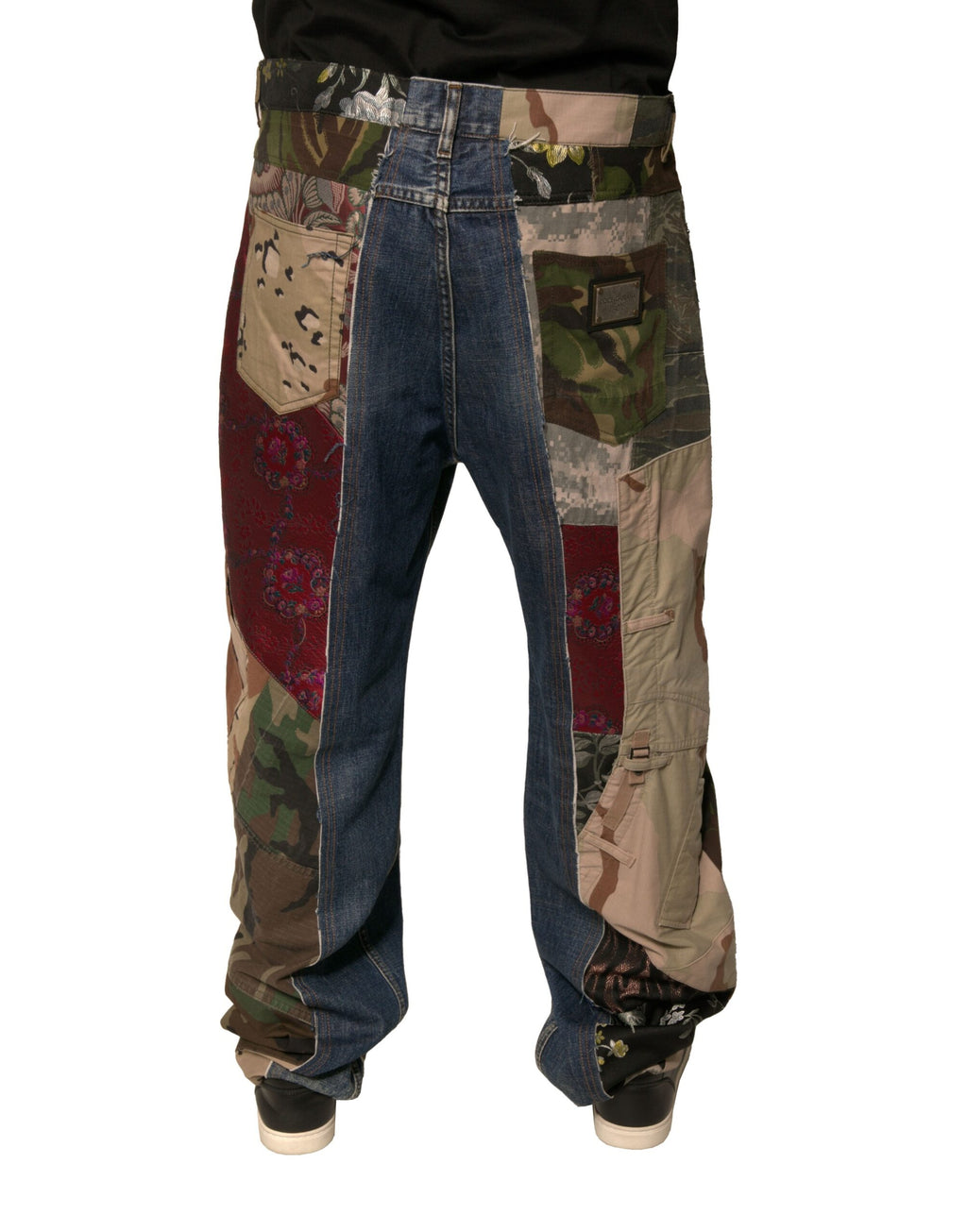 Jeans en denim droit Dolce & Gabbana à patchwork en coton bleu, style décontracté et tendance.