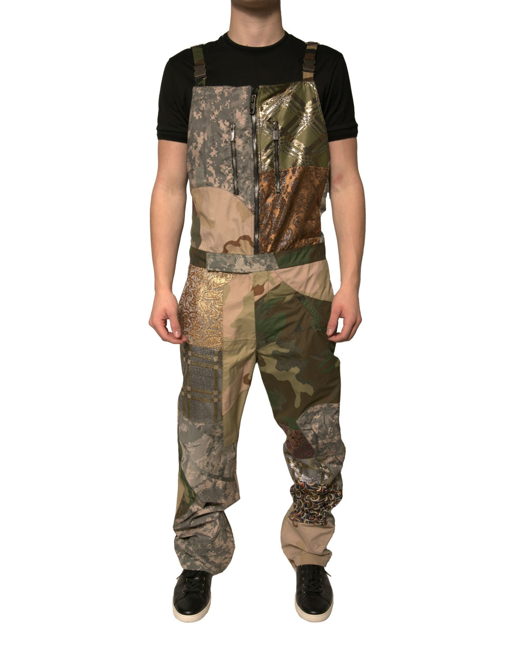 Pantalons Dolce & Gabbana à patchwork multicolore et camouflage, style pantalon ample en tissu léger.