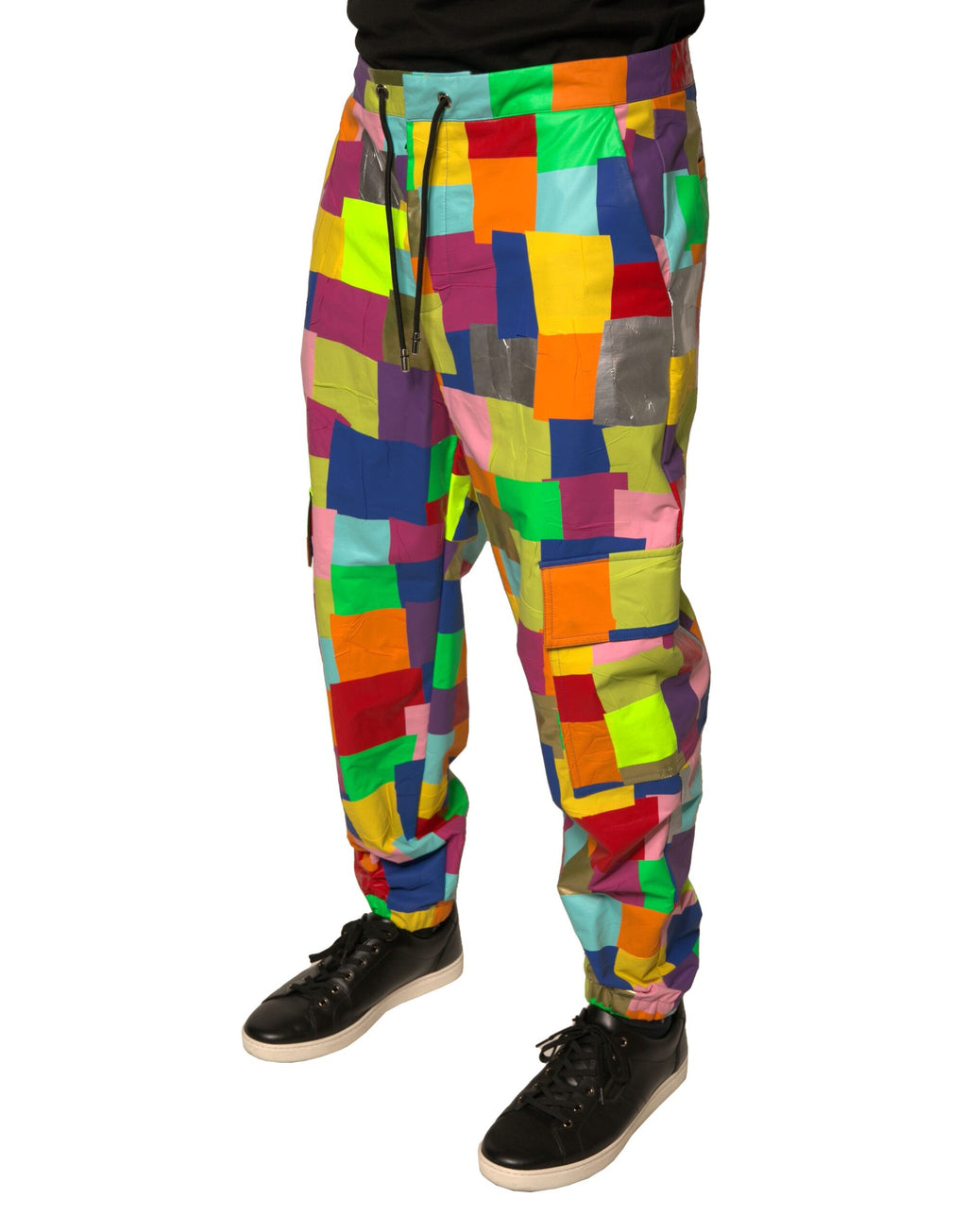 Pantalon cargo pour homme Dolce & Gabbana en coton à patchwork multicolore, décontracté et tendance.