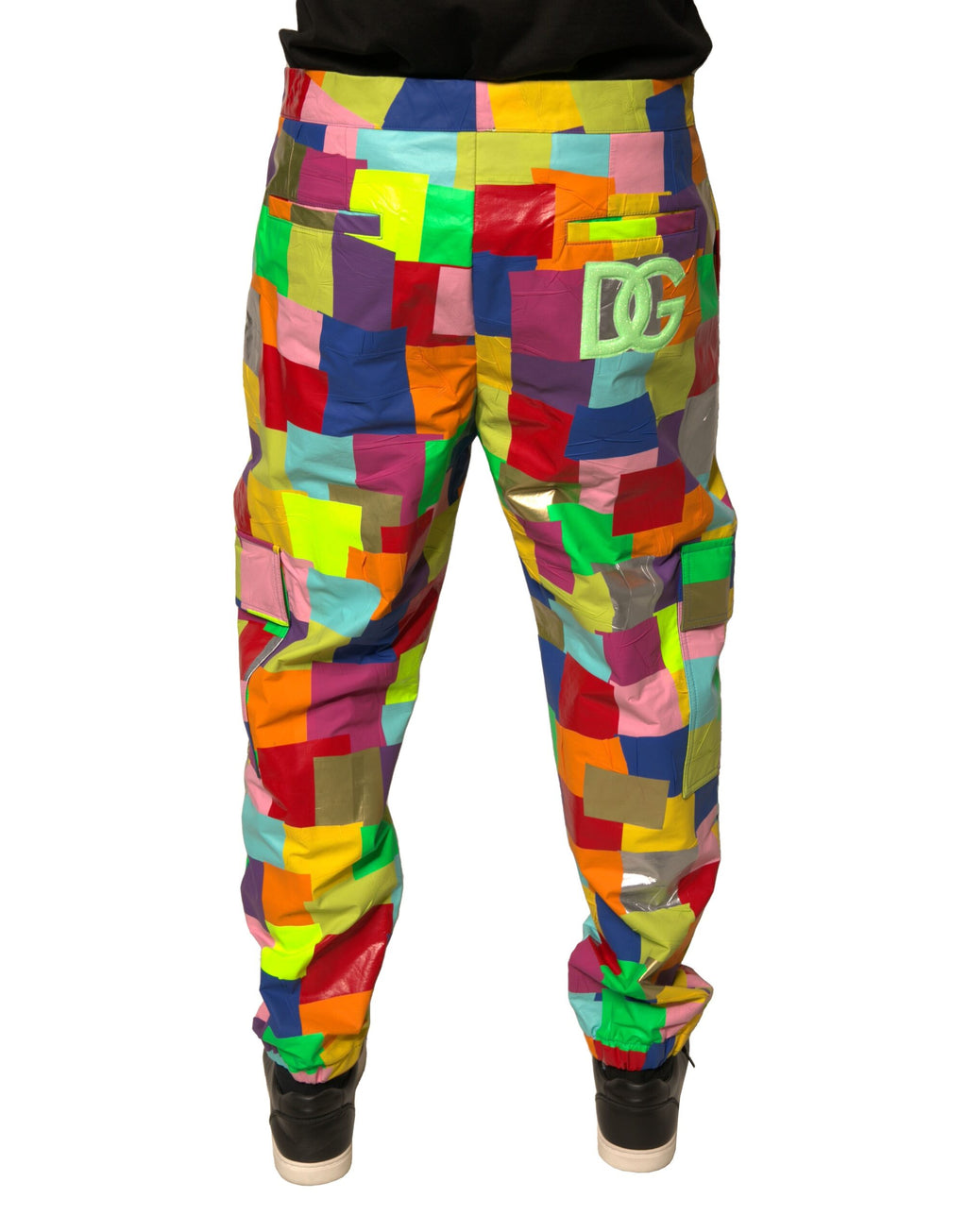 Pantalon cargo homme Dolce & Gabbana en coton multicolore à patchwork, style décontracté et tendance.