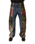 Jeans en denim droit Dolce & Gabbana en coton à patchwork bleu, visibles en détail sur l'image.