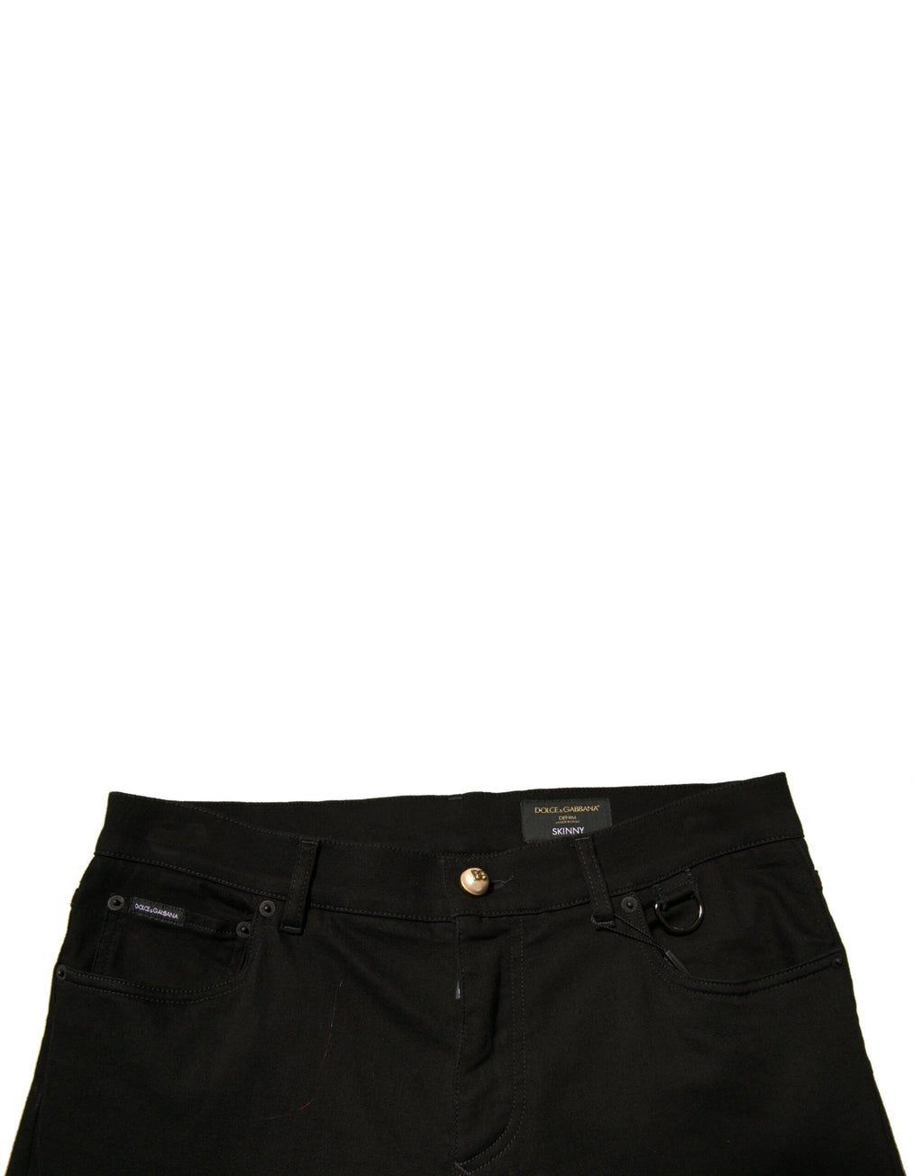 Jeans skinny en denim coton stretch noir Dolce & Gabbana avec logo visible, ajustés et modernes.