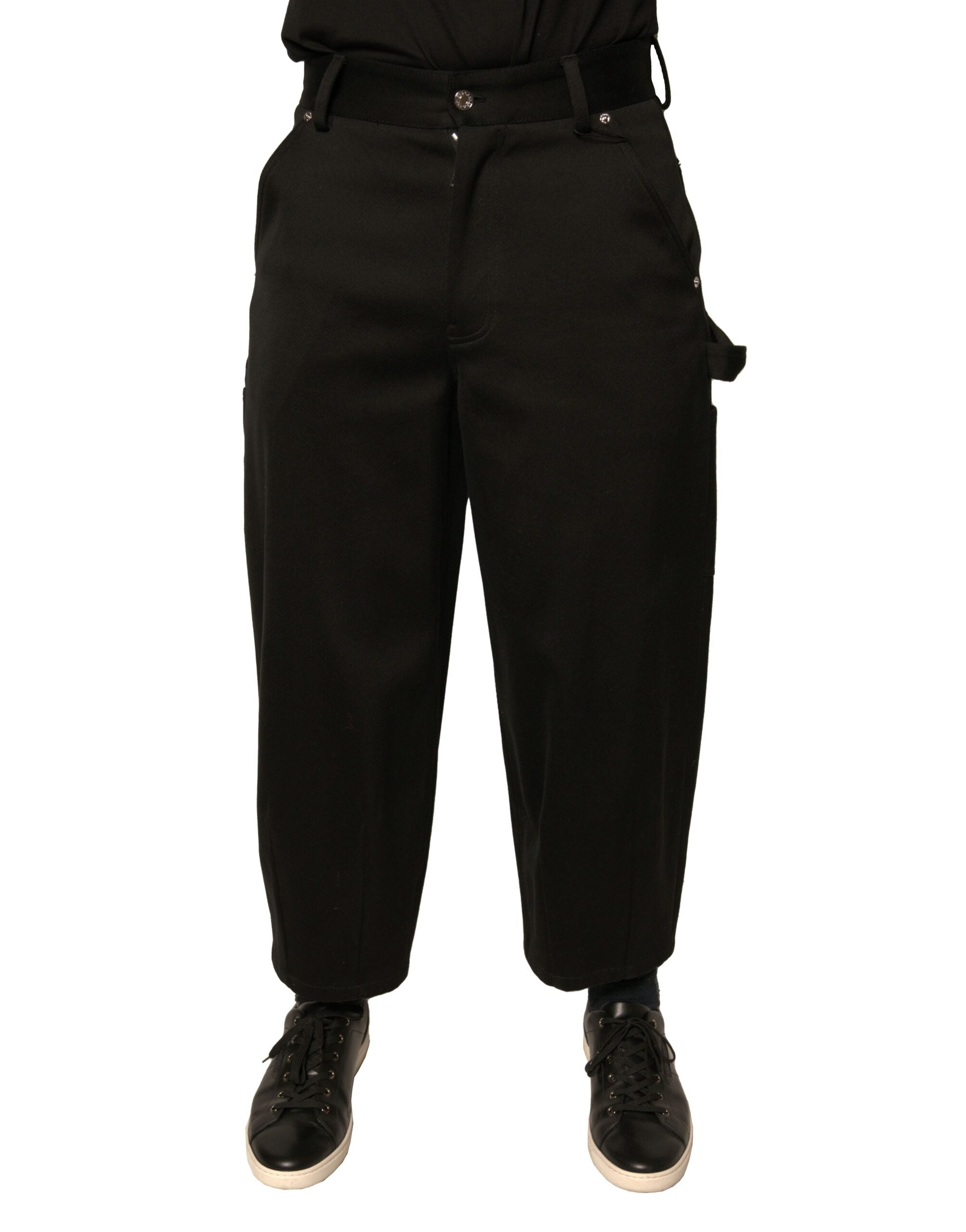 Pantalon court noir en coton à taille moyenne de Dolce & Gabbana, style décontracté et élégant pour femmes.