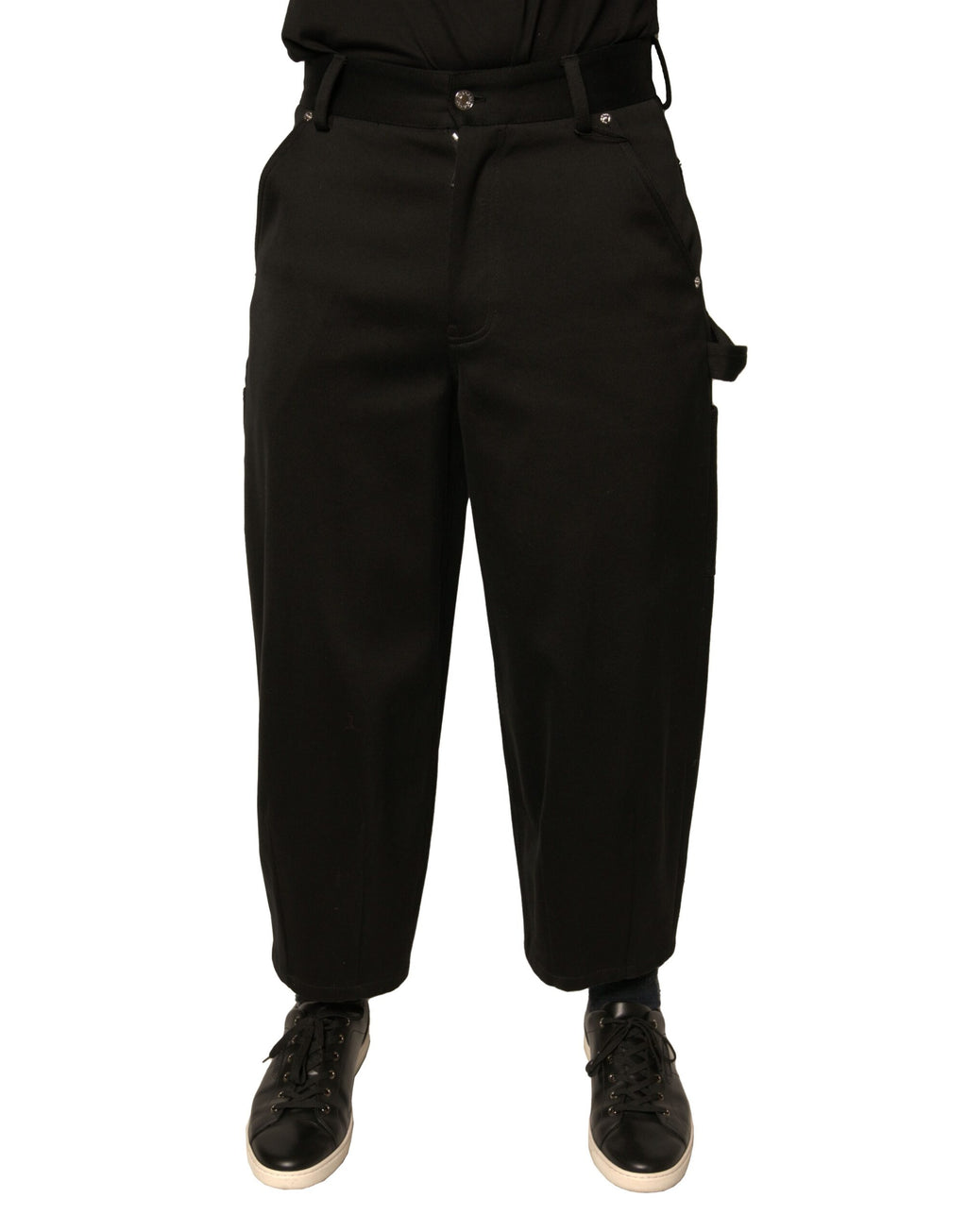 Pantalon cropped noir en coton de coupe mi-hauteur de Dolce & Gabbana, vue de face avec détails de la taille et du tissu.