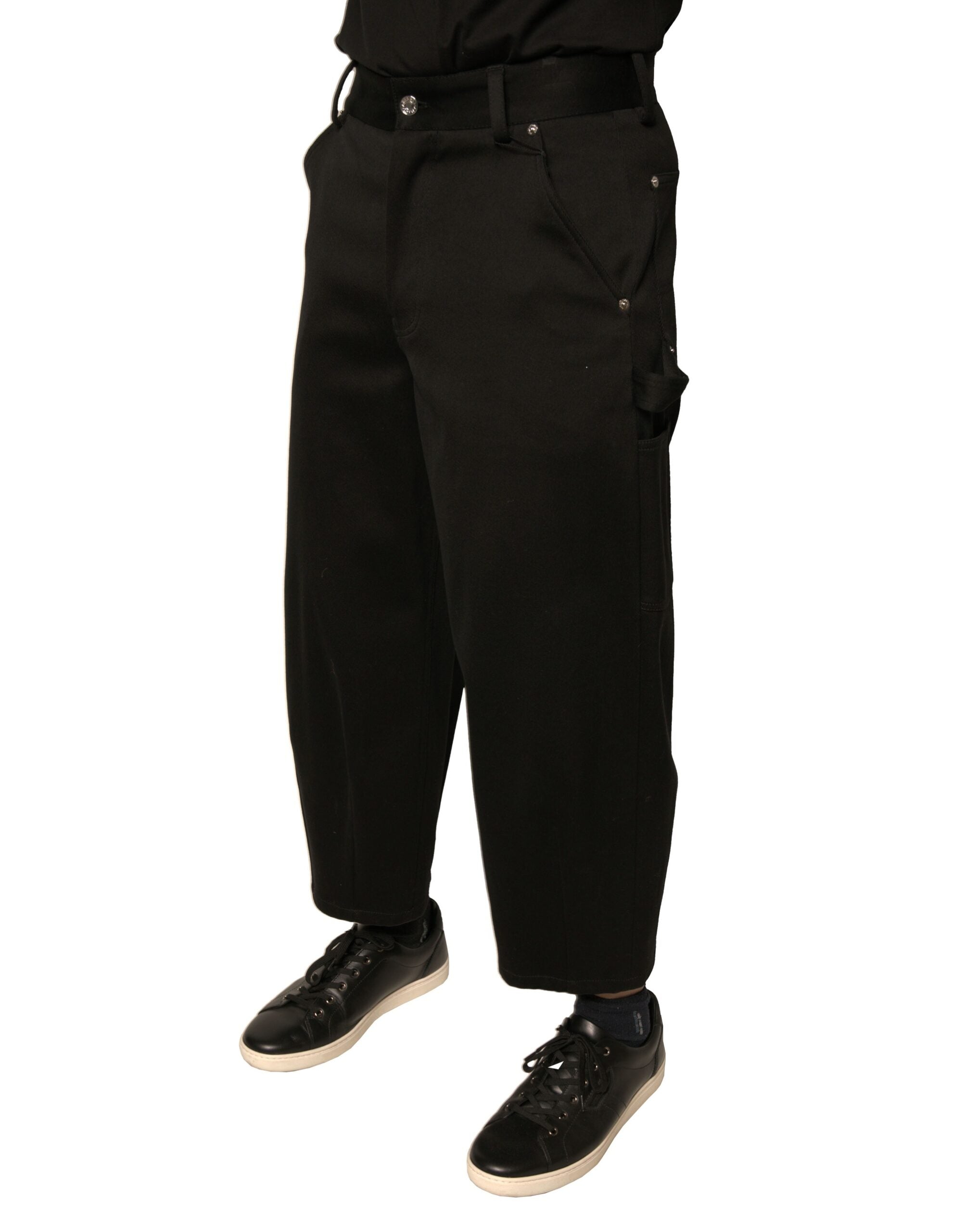 Pantalons noirs en coton Dolce & Gabbana, taille mi-haute, coupe crop, détails élégants et tissu confortable.