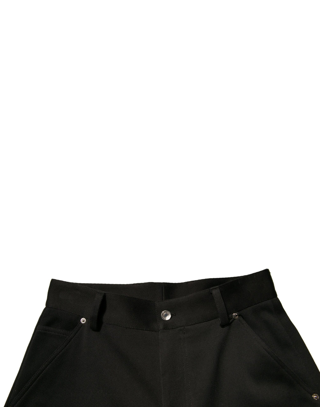 Pantalon noir en coton Dolce & Gabbana à taille mi-haute et coupe cropped, visible en détail dans l'image.