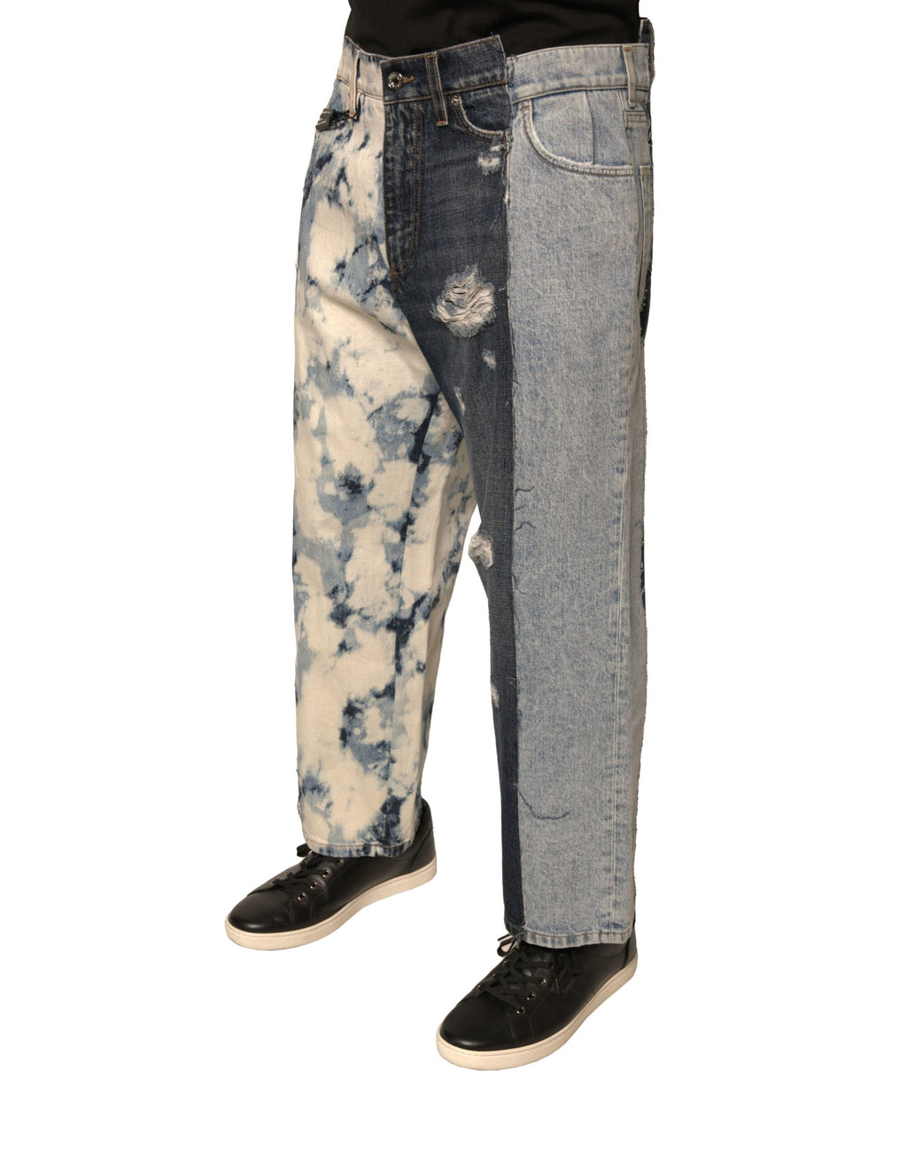 Jeans en denim homme Dolce & Gabbana à patchwork multicolore en coton, coupe droite.