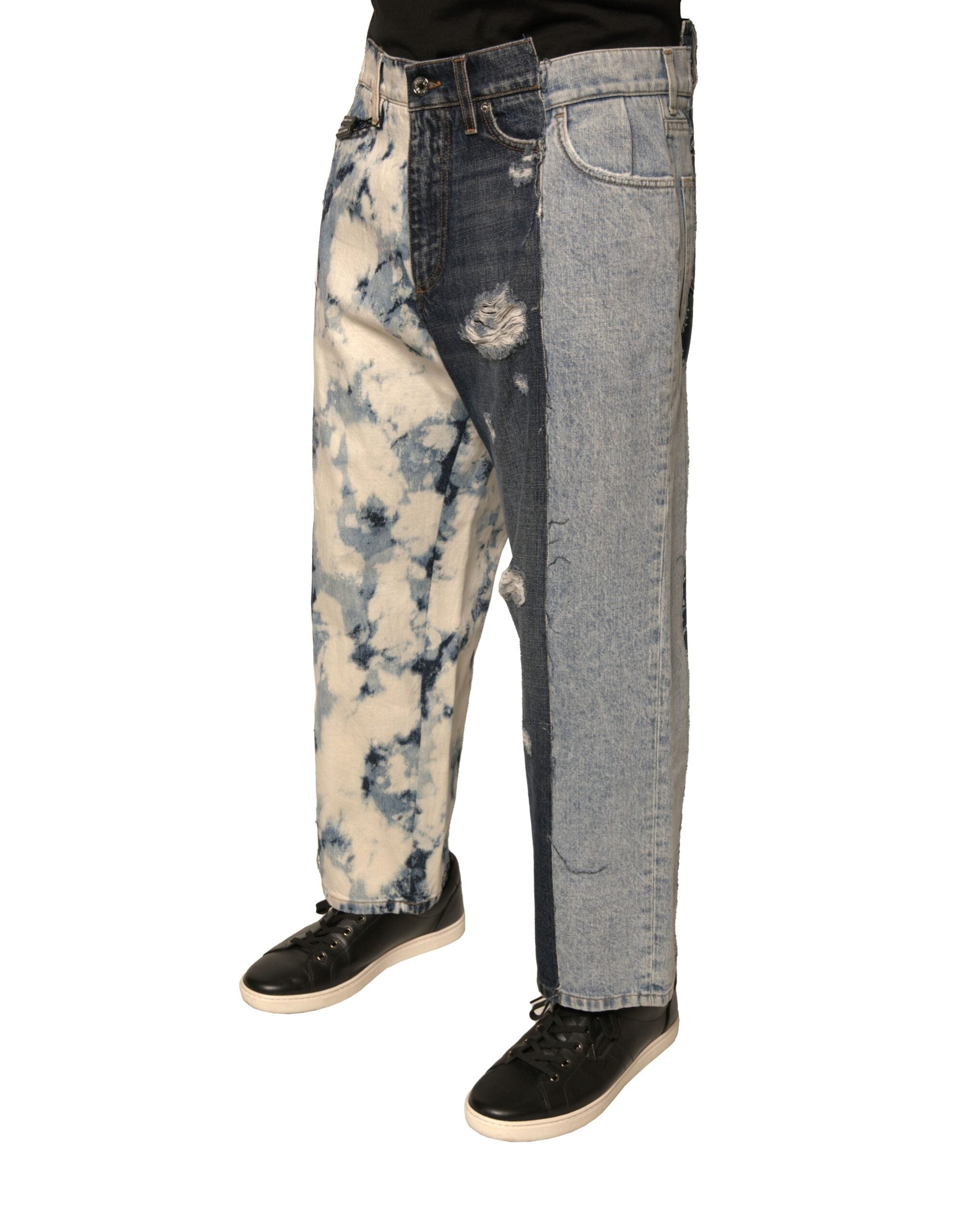 Jeans en denim homme Dolce & Gabbana à patchwork multicolore en coton, coupe droite.