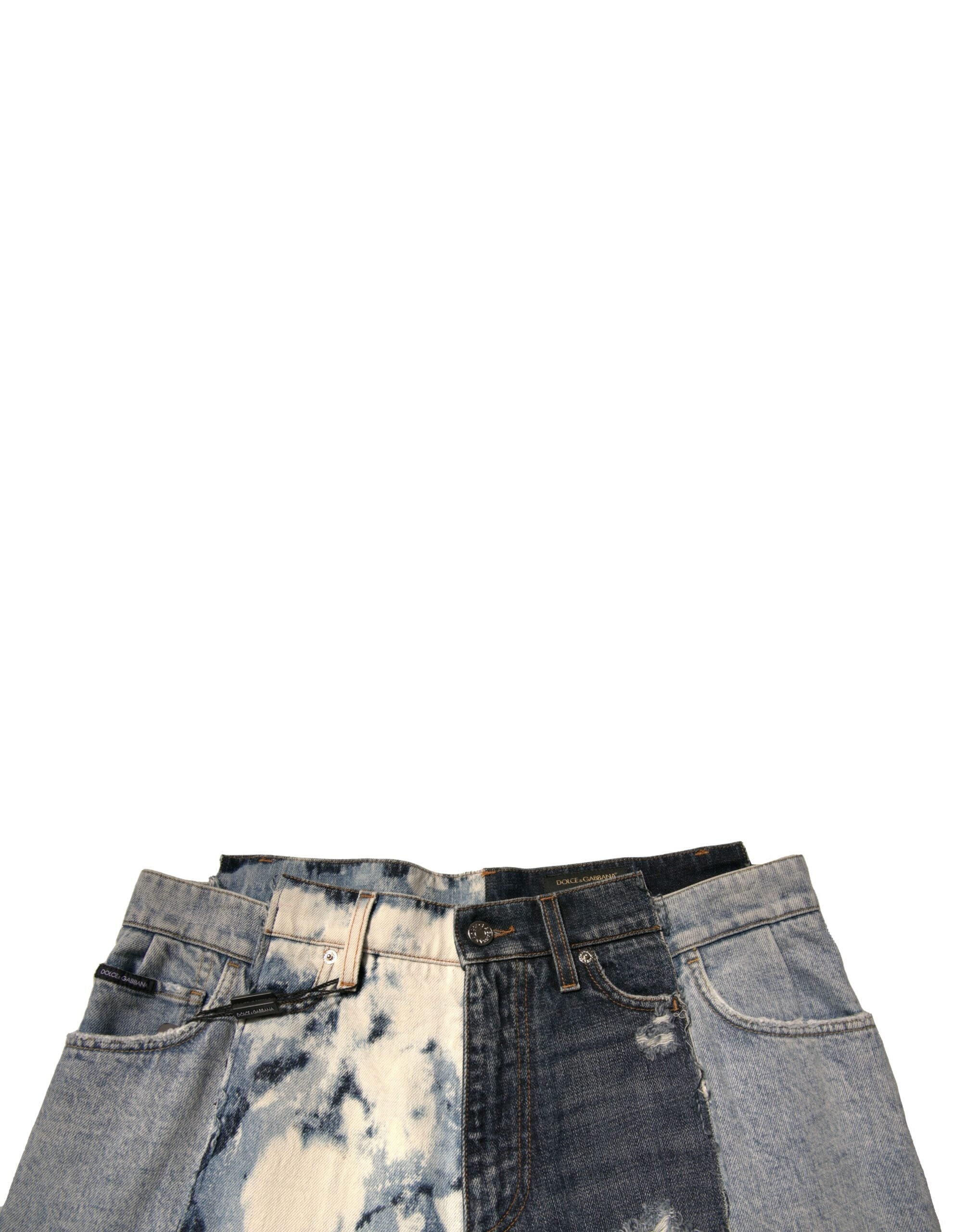 Jeans homme en denim droit Dolce & Gabbana avec patchwork multicolore en coton, style contemporain et élégant.