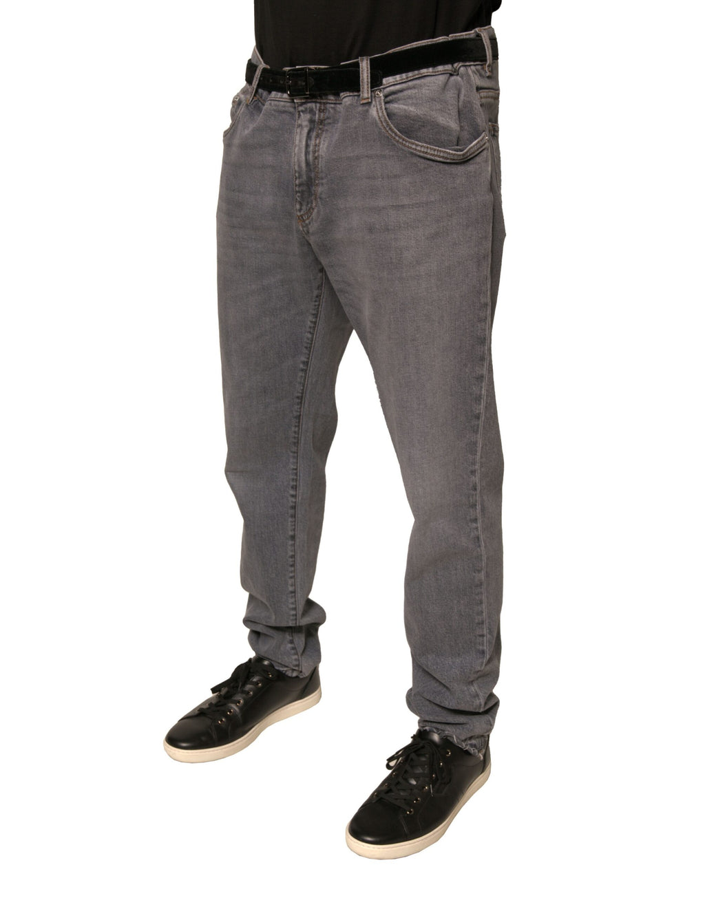 Jeans skinny en denim gris à logo Dolce & Gabbana, en coton stretch, avec détails de marque visibles.