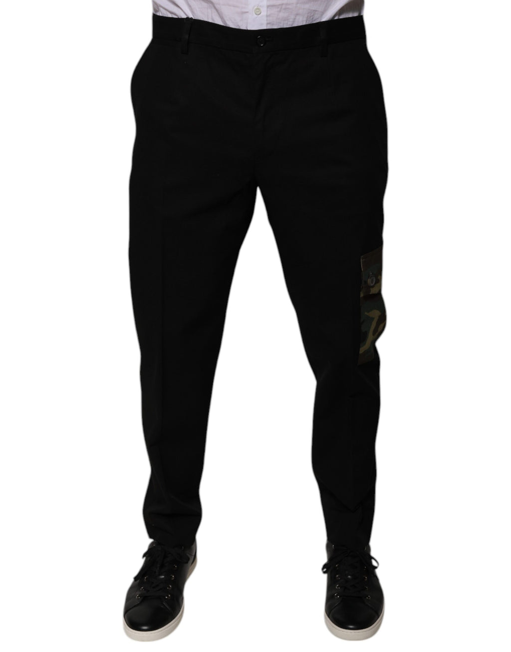 Pantalons cargo pour homme en coton noir de Dolce & Gabbana, style décontracté et confortable, avec poches latérales.