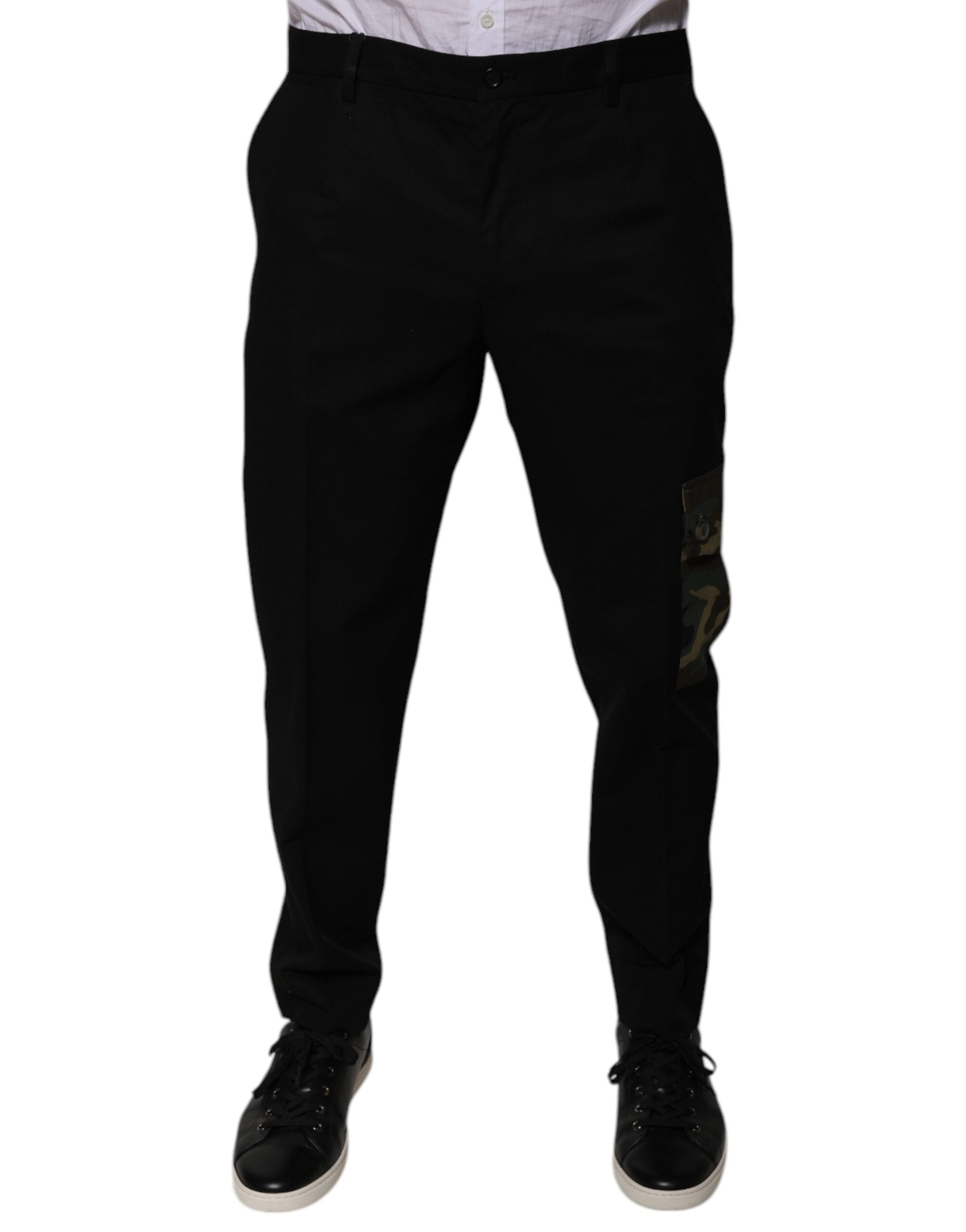 Pantalons cargo pour homme en coton noir de Dolce & Gabbana, style décontracté et confortable, avec poches latérales.