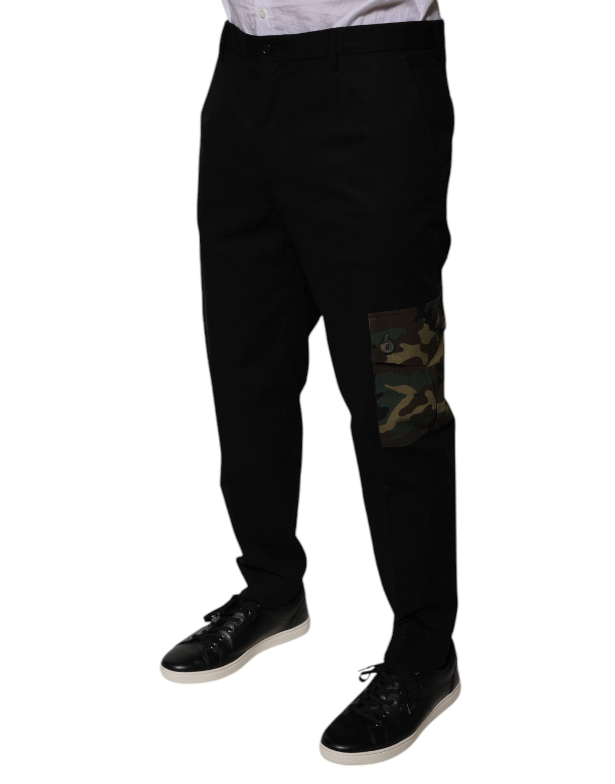 Pantalons cargo décontractés pour hommes de couleur noire en coton Dolce & Gabbana, style casual et moderne.