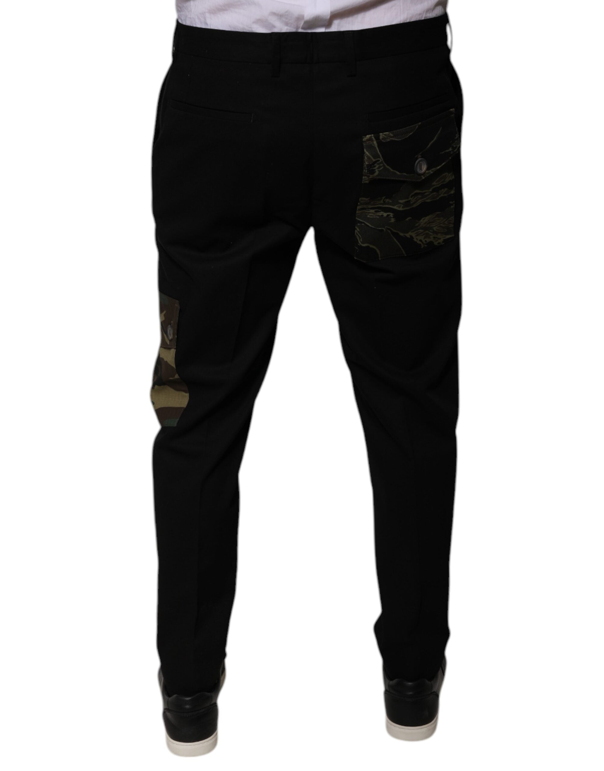 Pantalon cargo décontracté pour homme en coton noir de Dolce & Gabbana, style casual et confortable.