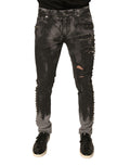 Jeans skinny en denim gris Dolce & Gabbana avec embellissements en coton, mode élégante et tendance.