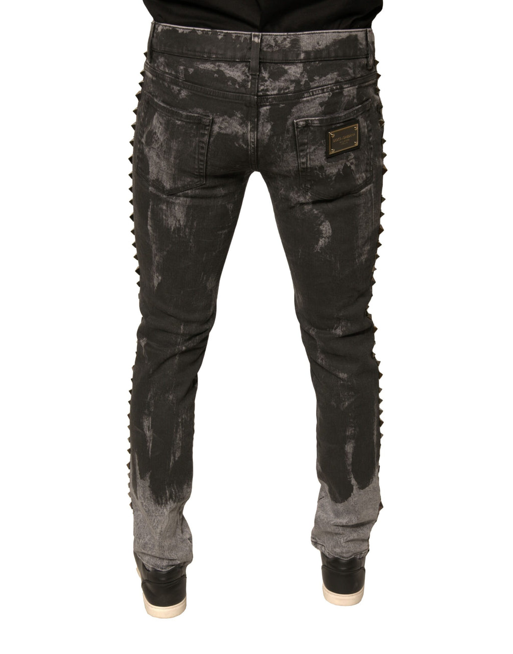 Jeans skinny en coton gris de Dolce & Gabbana avec détails ornés, style élégant et moderne.