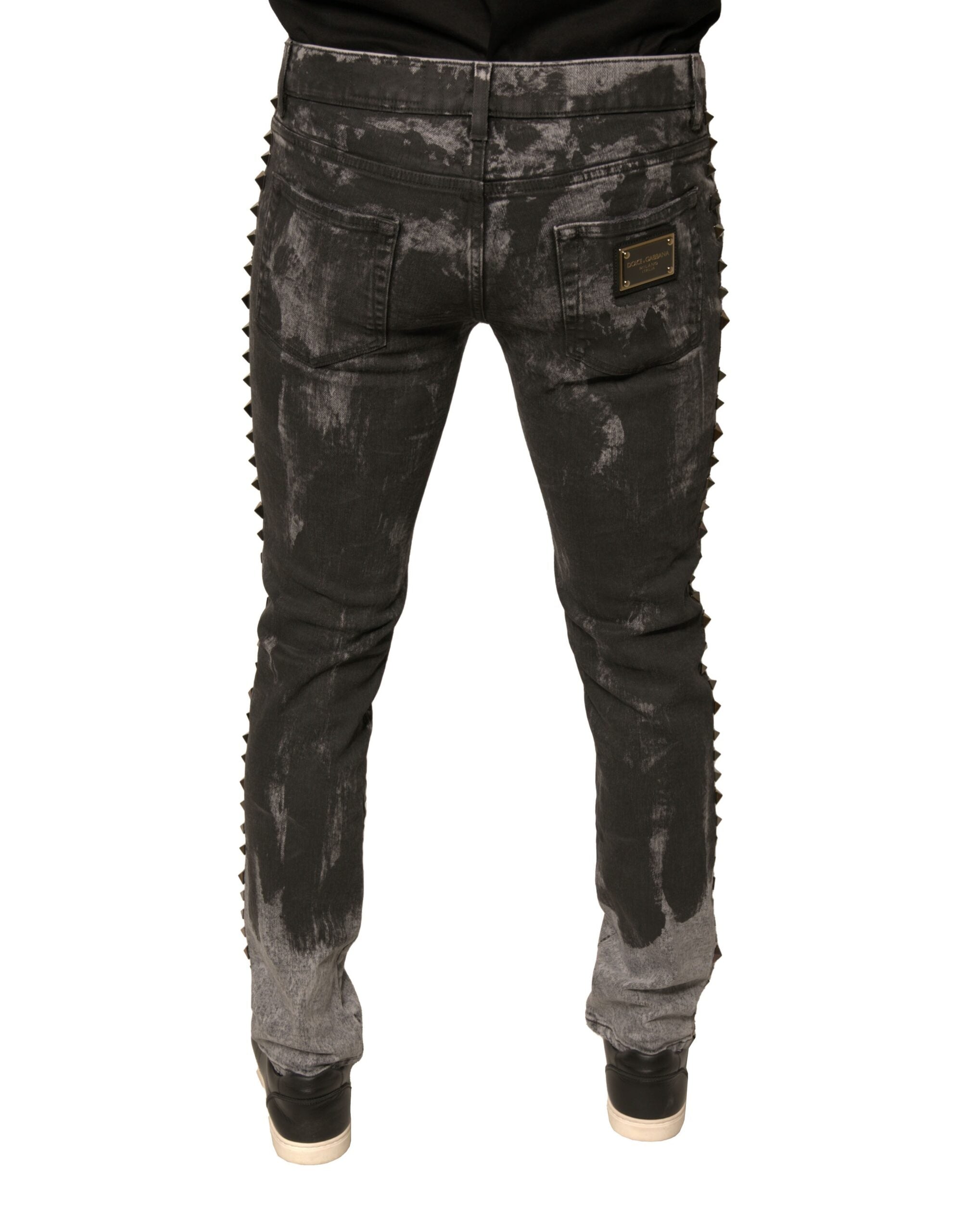 Jeans skinny en coton gris de Dolce & Gabbana avec détails ornés, style élégant et moderne.