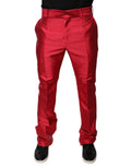 Pantalon formel Dolce & Gabbana en soie rouge, coupe slim, taille mi-hauteur, vue de face.
