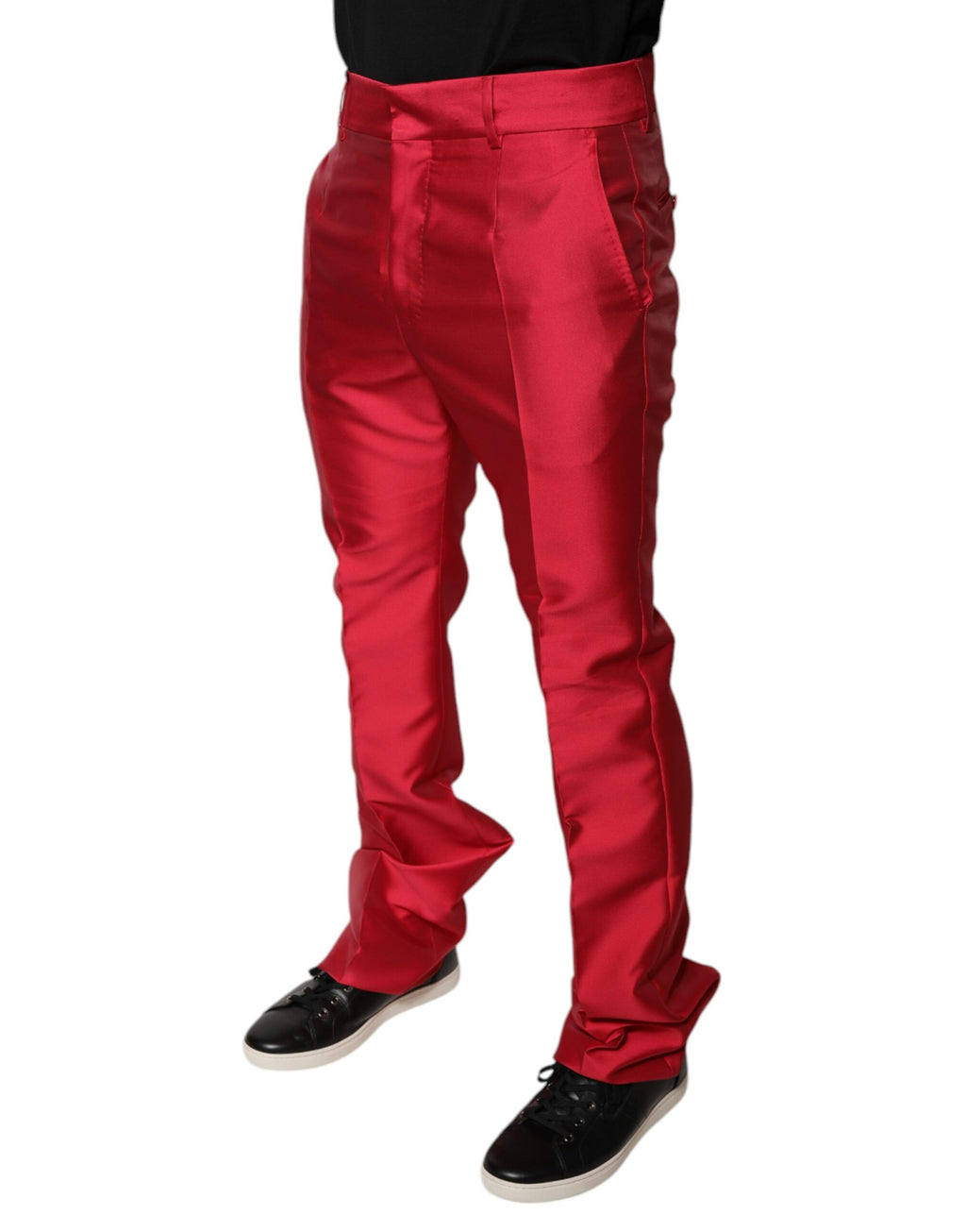 Pantalon formel rouge en soie Dolce & Gabbana, coupe slim, taille mi-hauteur, pour femme.