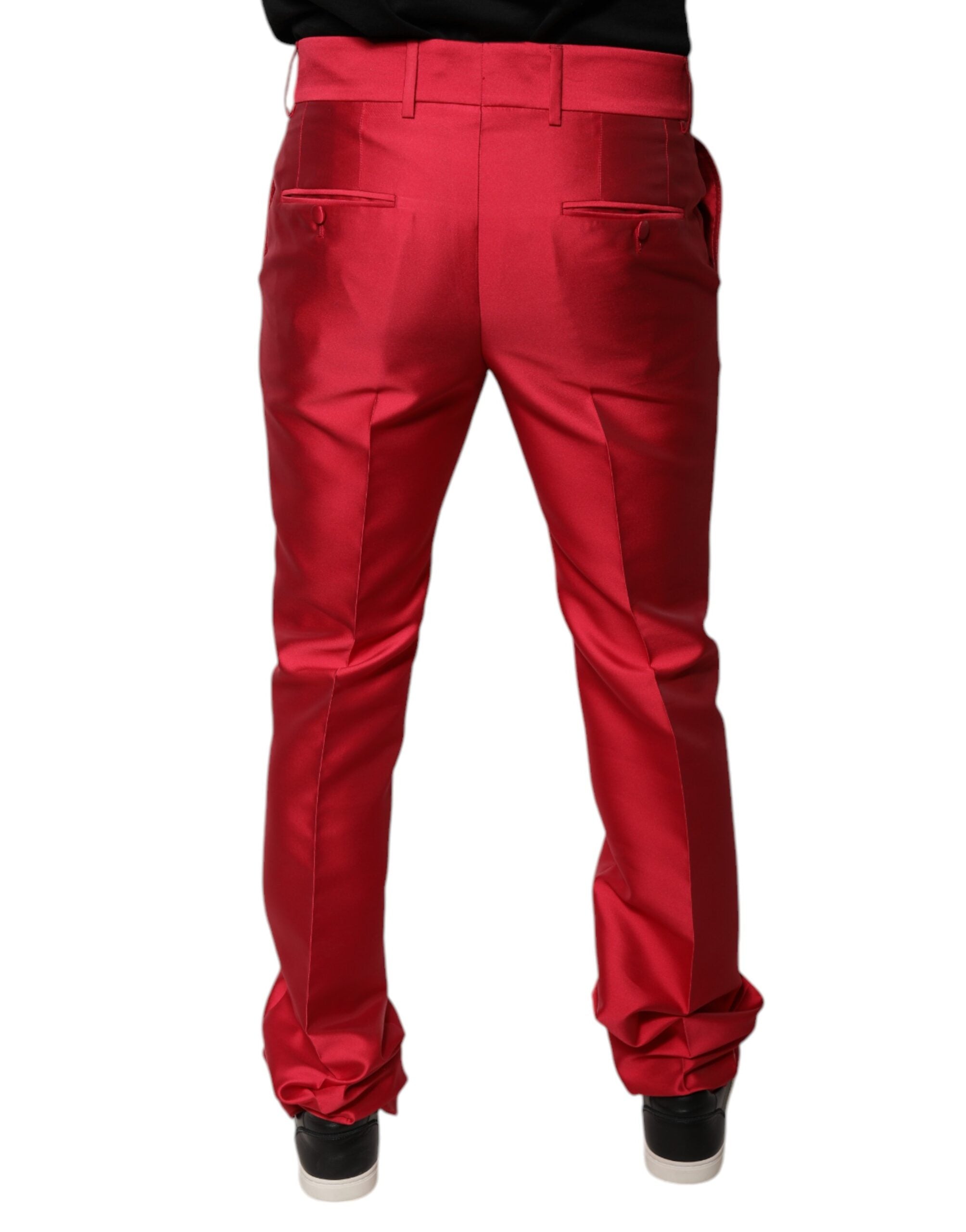 Pantalon de costume rouge en soie Dolce & Gabbana, coupe slim, taille moyenne, pour occasion formelle.