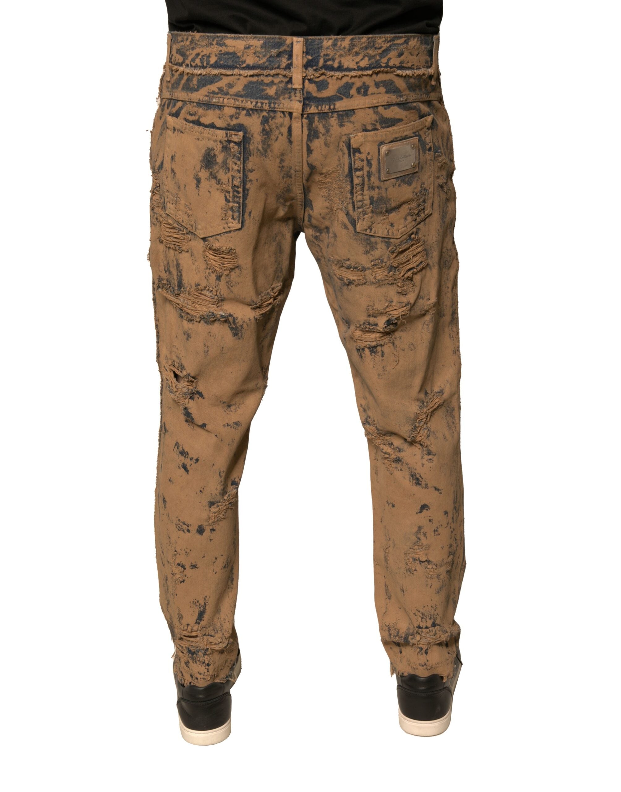 Jeans skinny en coton brun déchiré de Dolce & Gabbana, style décontracté avec détails usés et coupe ajustée.