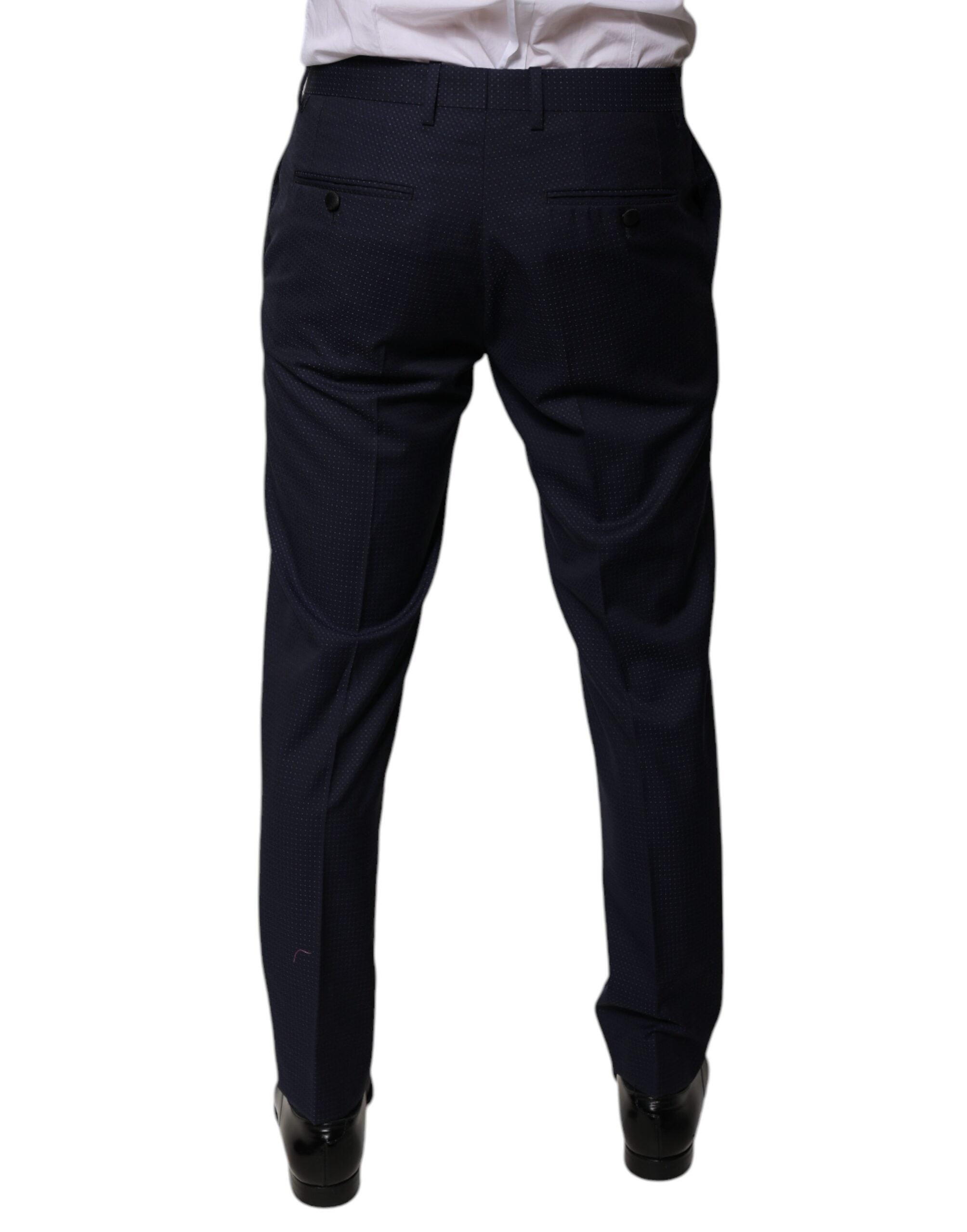 Pantalon homme en coton bleu foncé de Dolce & Gabbana, pantalon de costume élégants avec coupe classique.