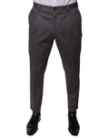 Pantalon de costume gris foncé Dolce & Gabbana à taille moyenne, vue de face, en tissu élégant pour homme.