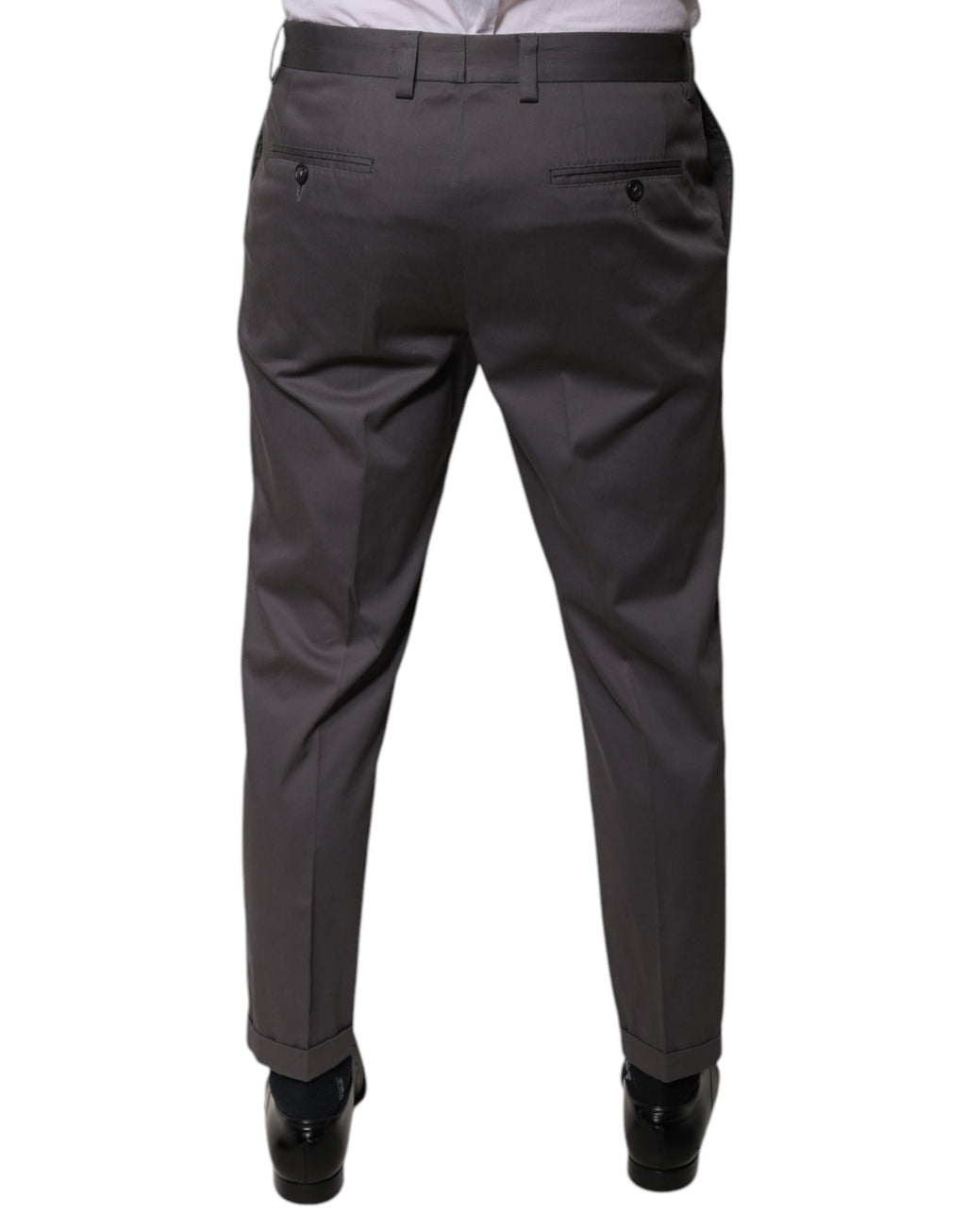 Pantalon de costume gris foncé à taille moyenne Dolce & Gabbana, coupe élégante pour homme ou femme, en tissu léger.