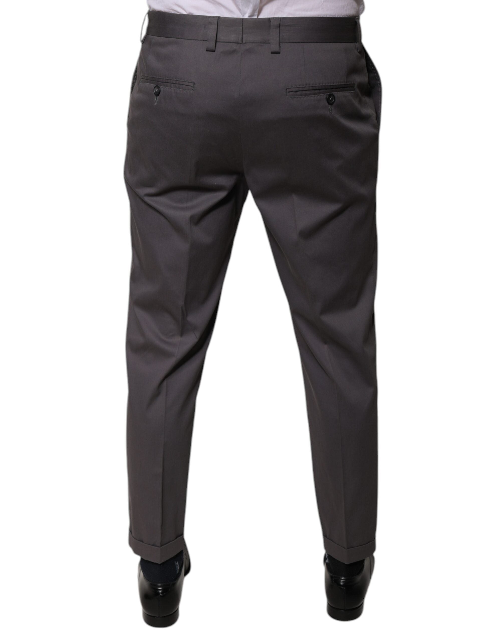 Pantalon de costume gris foncé à taille moyenne Dolce & Gabbana, coupe élégante pour homme ou femme, en tissu léger.