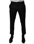 Pantalon formel noir en laine Dolce & Gabbana, coupe tapered, détail élégant, pour homme.
