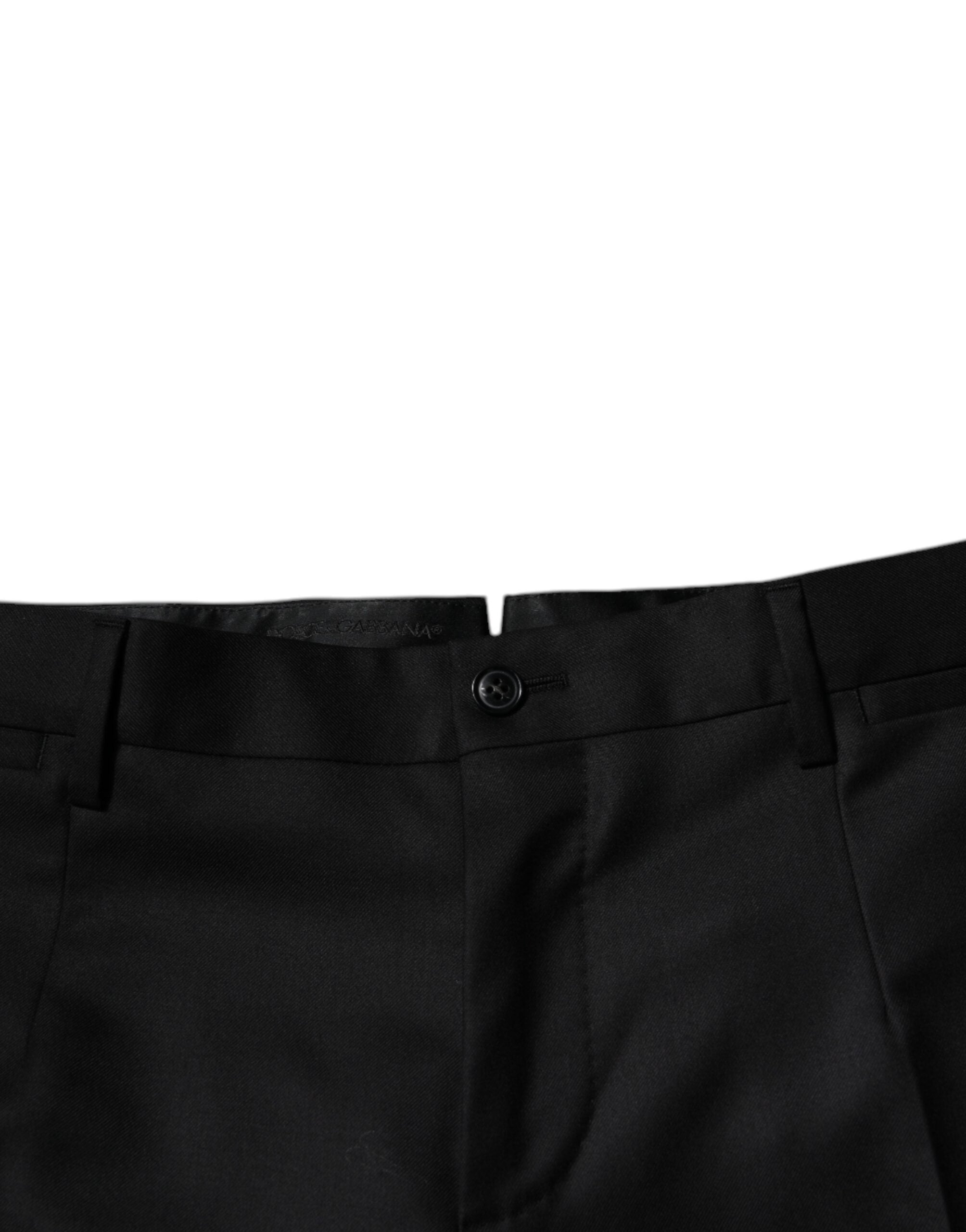 Pantalon de costume noir en laine Dolce & Gabbana, coupe tapered, pantalon formel élégant pour homme.