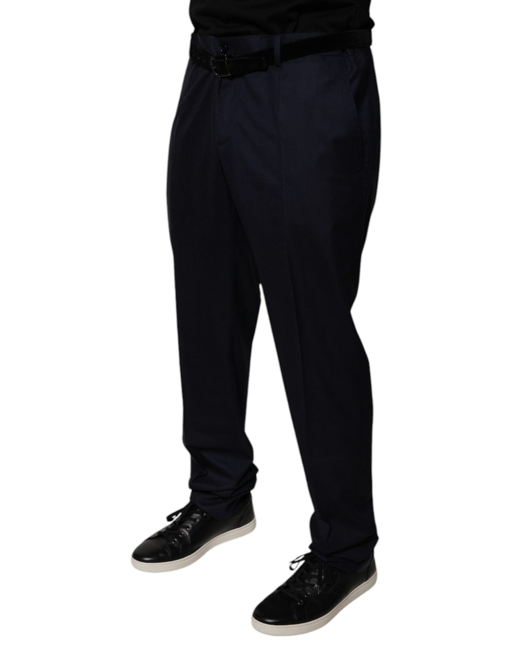 Pantalons de costume noirs foncés Dolce & Gabbana, coupe tapered, tailleur élégant pour homme ou femme.