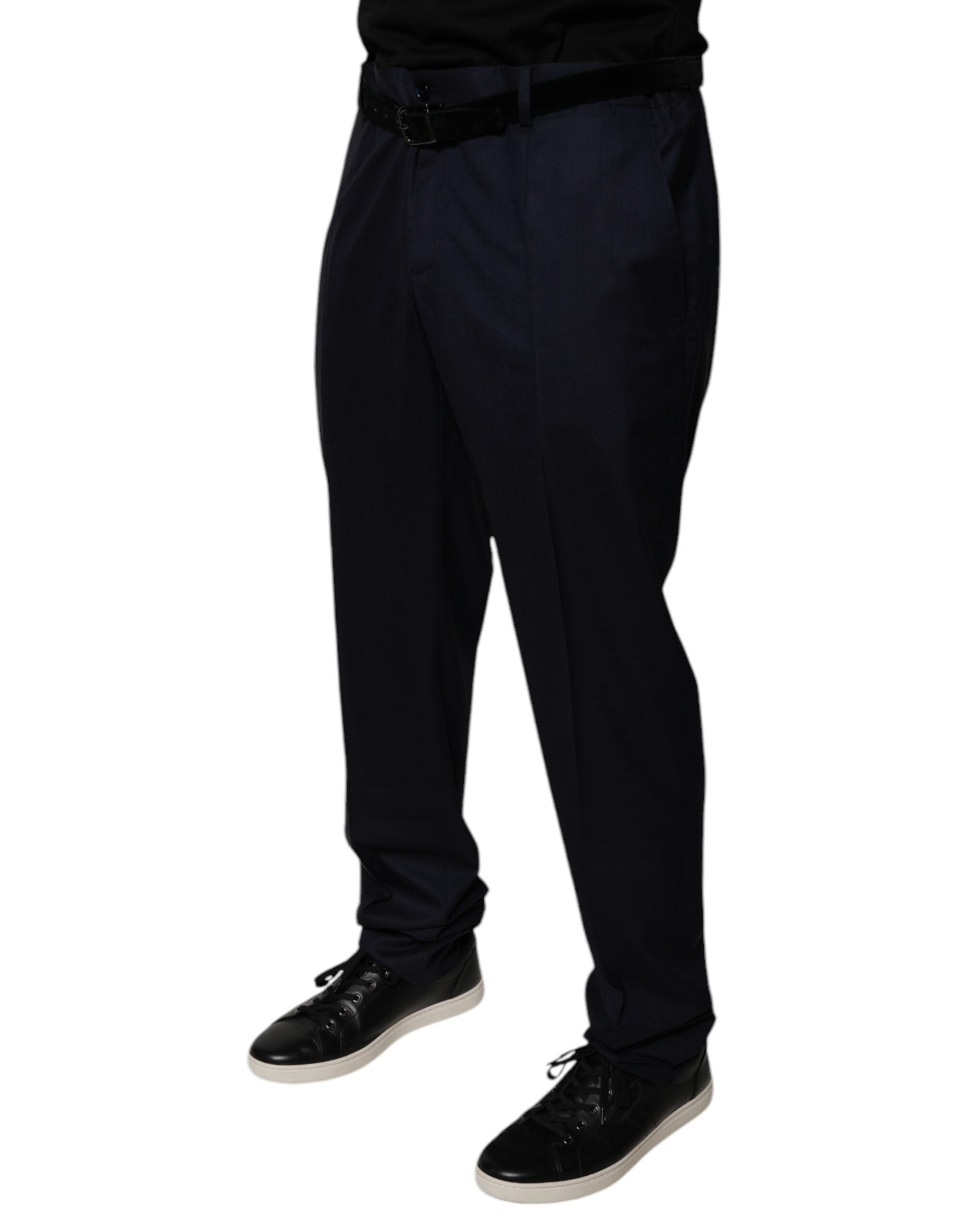 Pantalons de costume noirs foncés Dolce & Gabbana, coupe tapered, tailleur élégant pour homme ou femme.