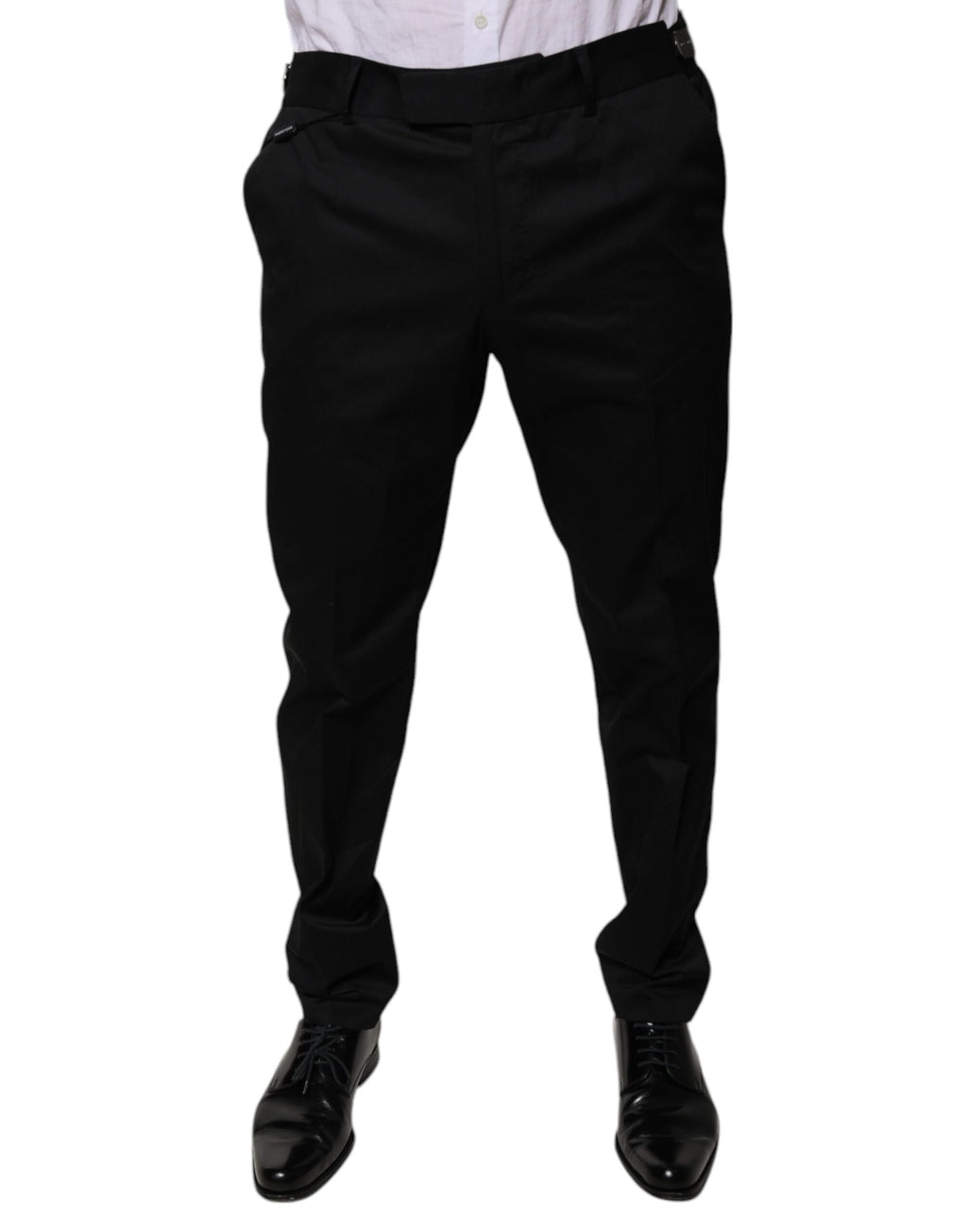 Pantalons de costume noirs en coton Dolce & Gabbana, coupe tapered, pour homme, avec finition élégante et tissu de qualité.