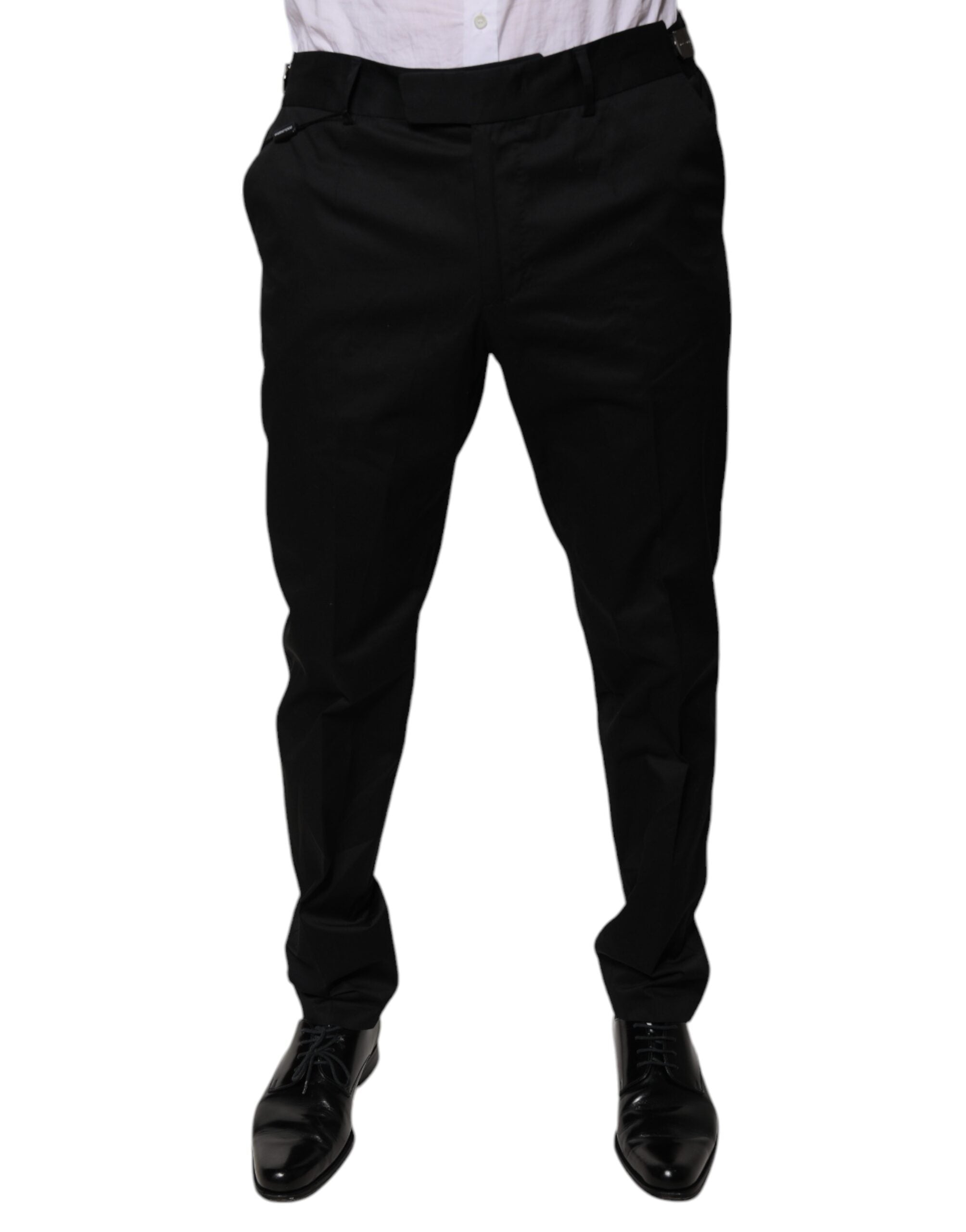 Pantalons de costume noirs en coton Dolce & Gabbana, coupe tapered, pour homme, avec finition élégante et tissu de qualité.